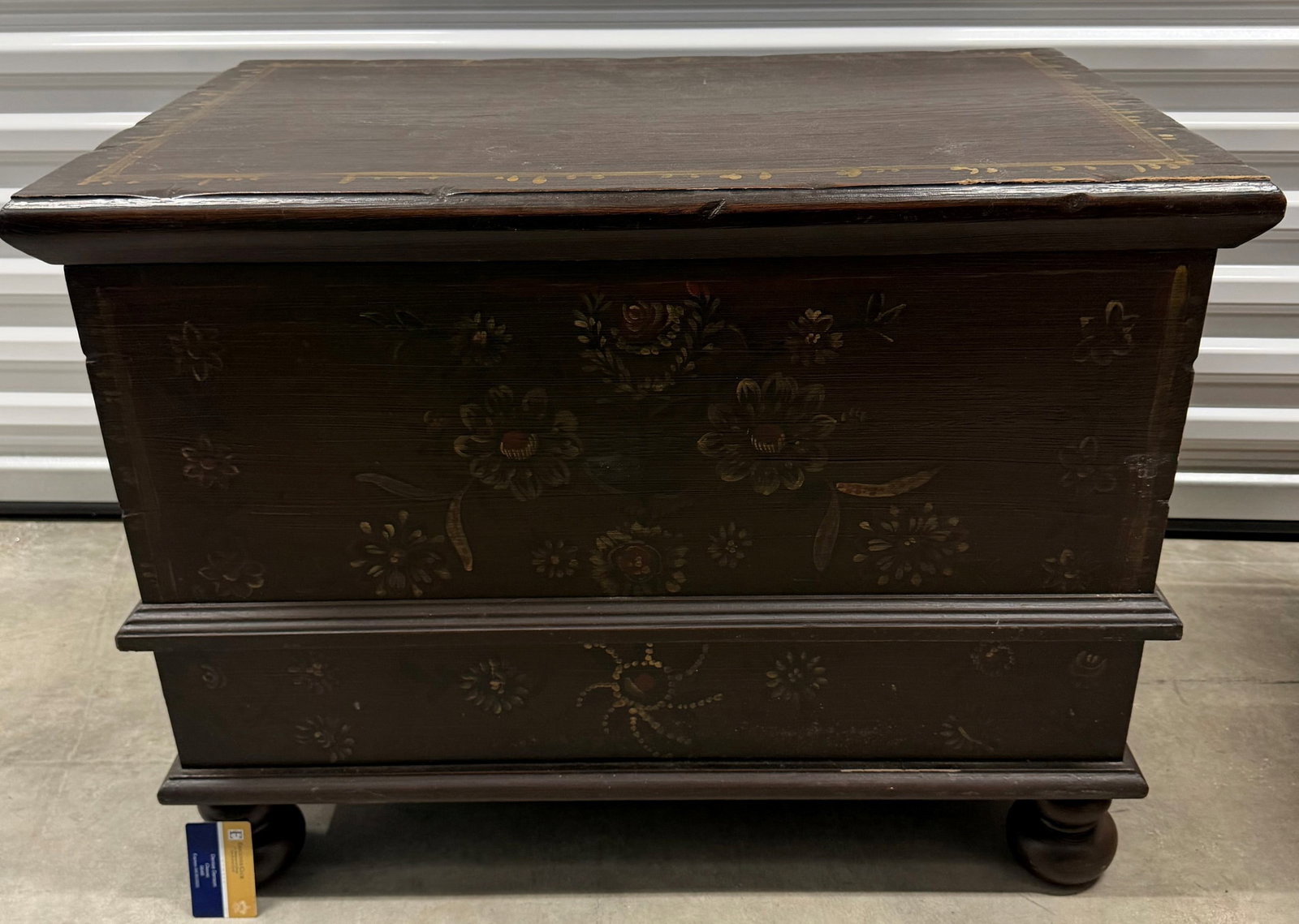 Hand-Painted Dark Wood Trunk/Chest - 5