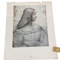 Leonardo Da Vinci "Portrait of Isabelle d'Este" Reproduction Print: This lot features a reproduction print of Leonardo Da Vinci's "Portrait of Isabelle d'Este." The original work, a charcoal drawing, is a notable example of Renaissance art, showcasing Da Vinci's