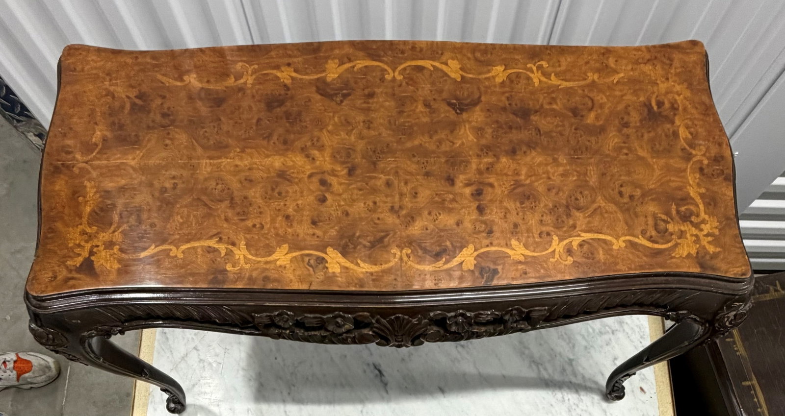 French Rococo Style Floral Marquetry Console Table - 2