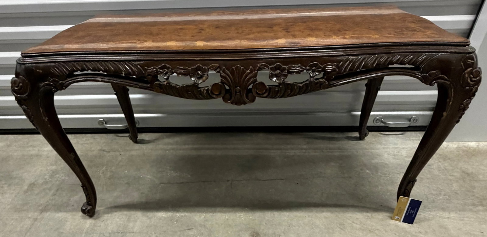 French Rococo Style Floral Marquetry Console Table - 3
