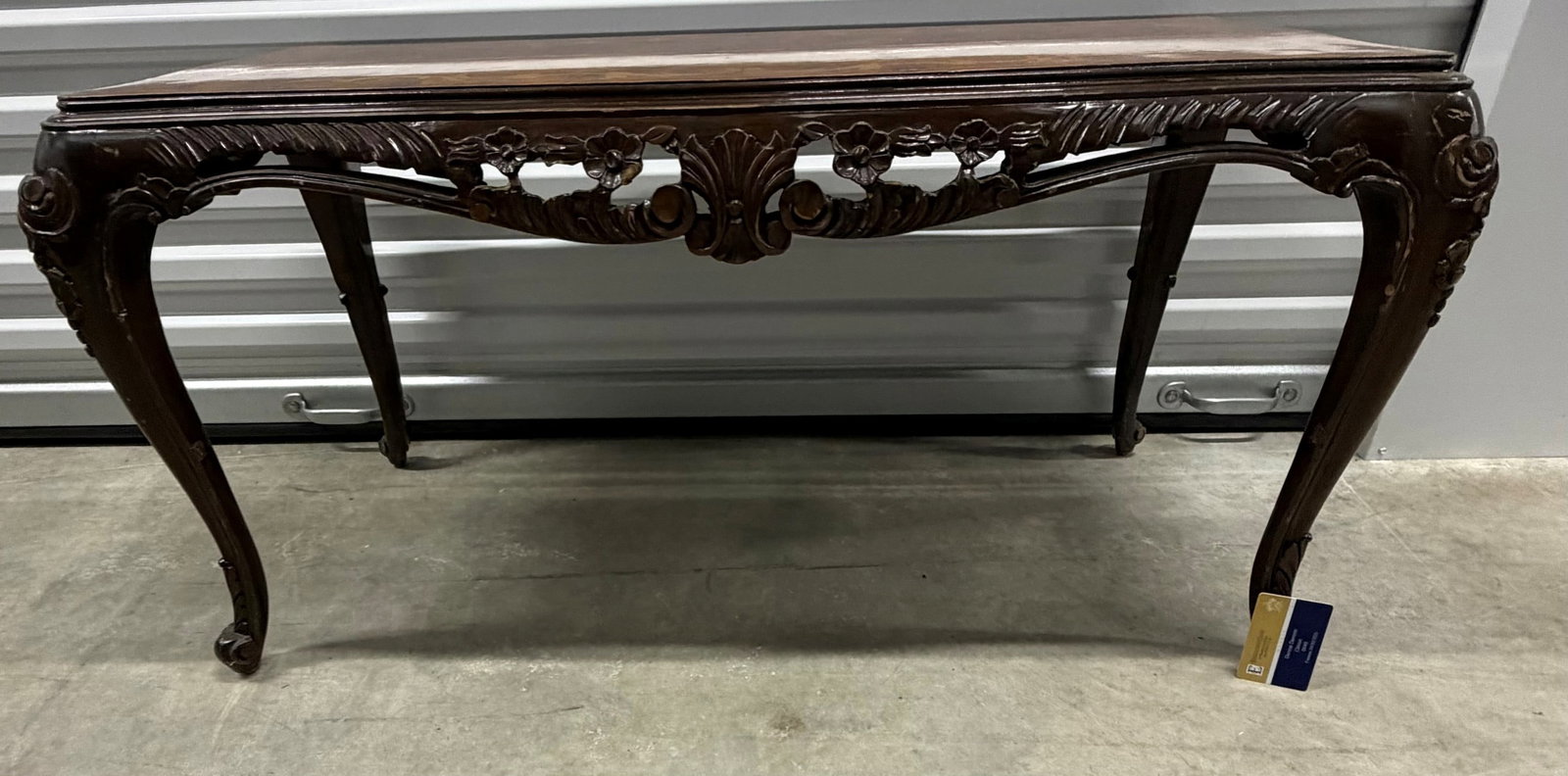 French Rococo Style Floral Marquetry Console Table - 4