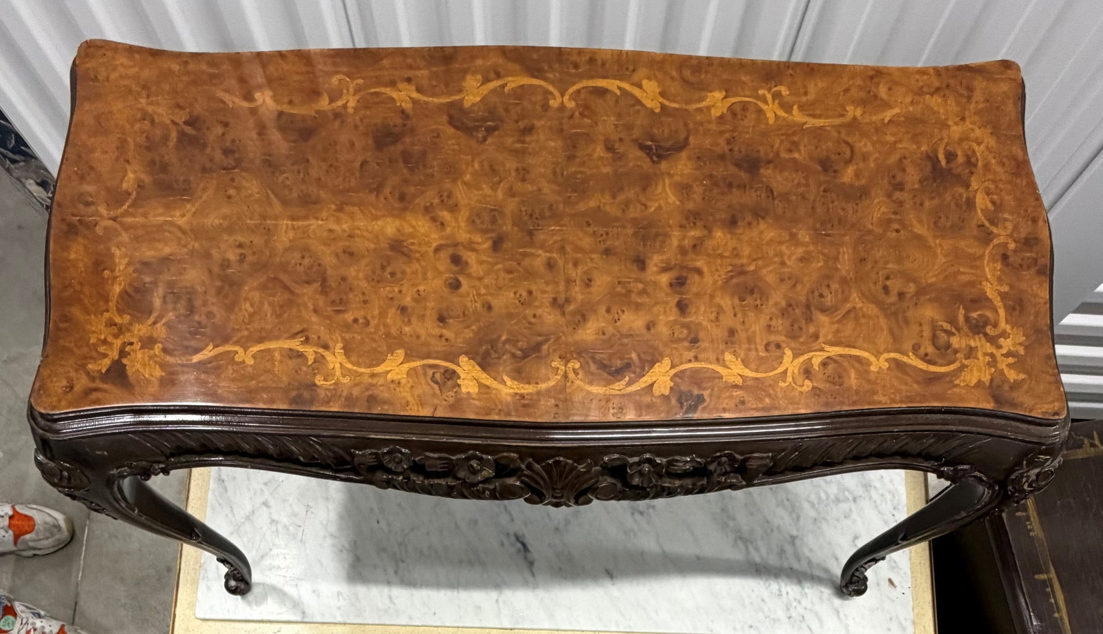 French Rococo Style Floral Marquetry Console Table - 5