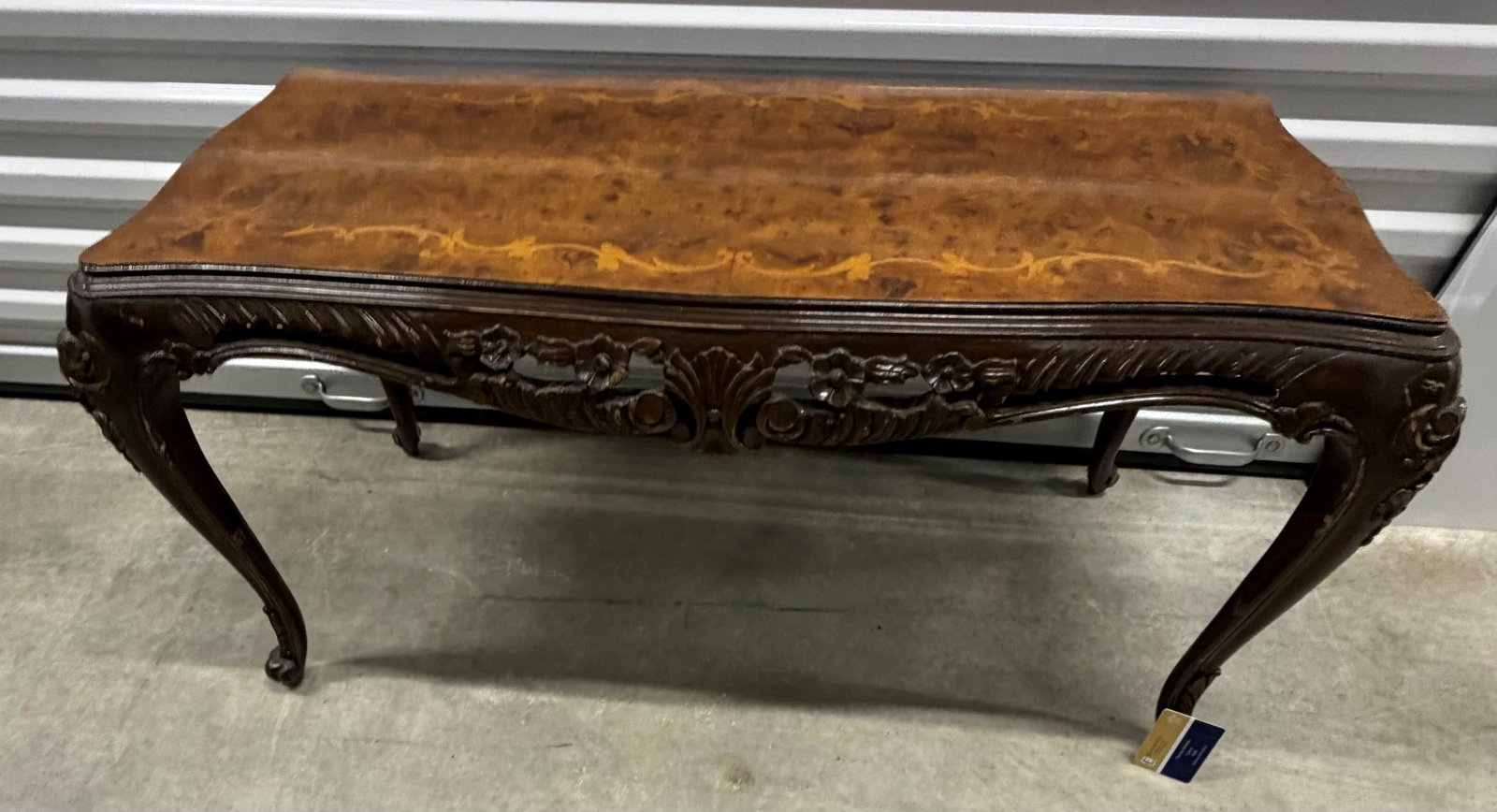 French Rococo Style Floral Marquetry Console Table - 6
