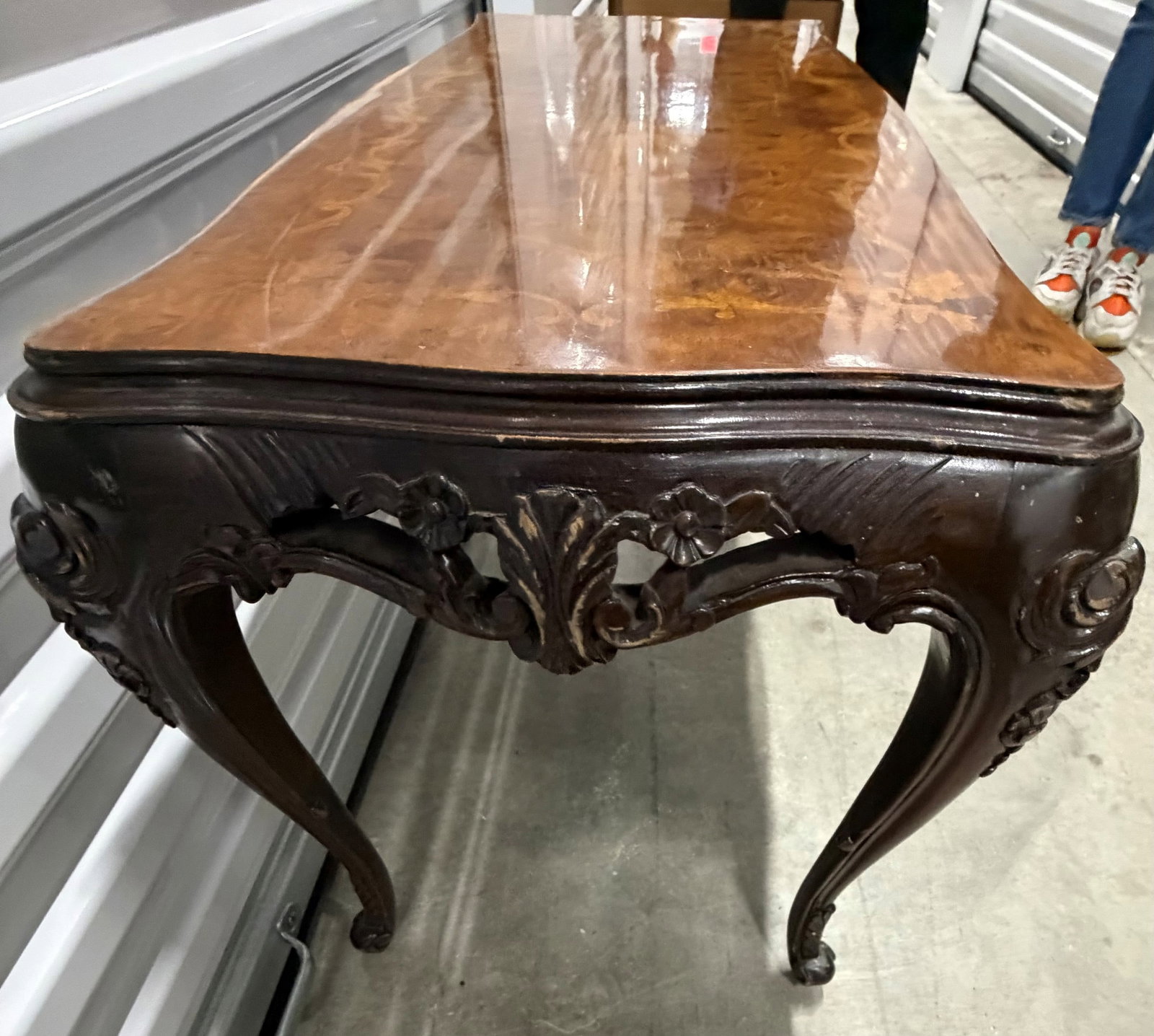 French Rococo Style Floral Marquetry Console Table - 9
