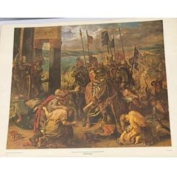 Eugène Delacroix "The Entry of the Crusaders into Constantinople (1204)" Print: A large color print of Eugène Delacroix's famous painting "The Entry of the Crusaders into Constantinople (1204)", published by Shorewood Publishers, Inc. The print depicts a dramatic historical