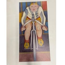 Richard Lindner "Cyclist" Print: A vibrant and characteristic print by Richard Lindner, titled "Cyclist." This piece showcases Lindner's distinctive figurative style, often associated with Pop Art and German Expressionism. The image