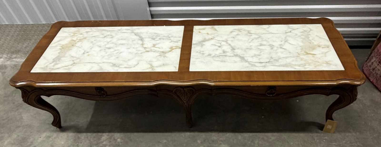 Italian Marble-Top Coffee Table with Ornate Carved Details - 2
