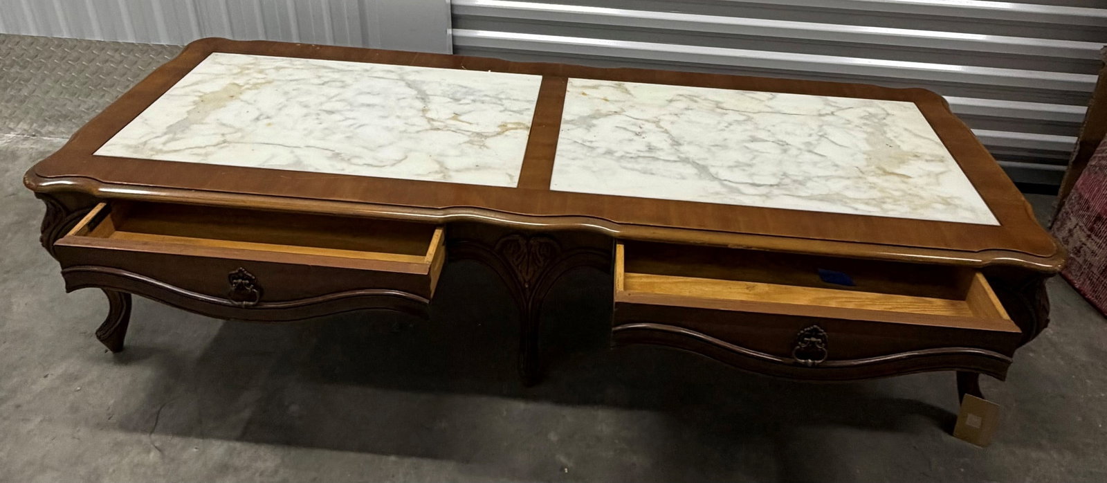 Italian Marble-Top Coffee Table with Ornate Carved Details - 4