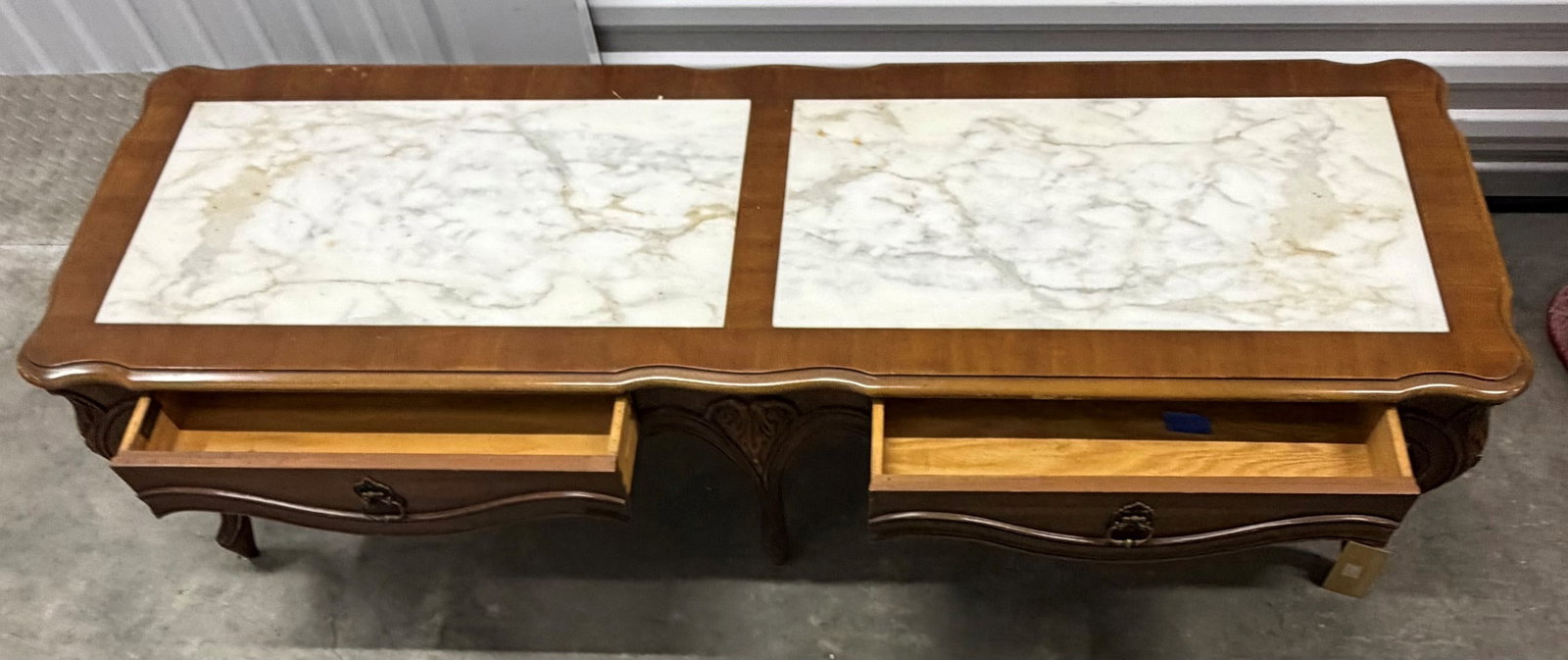 Italian Marble-Top Coffee Table with Ornate Carved Details - 5