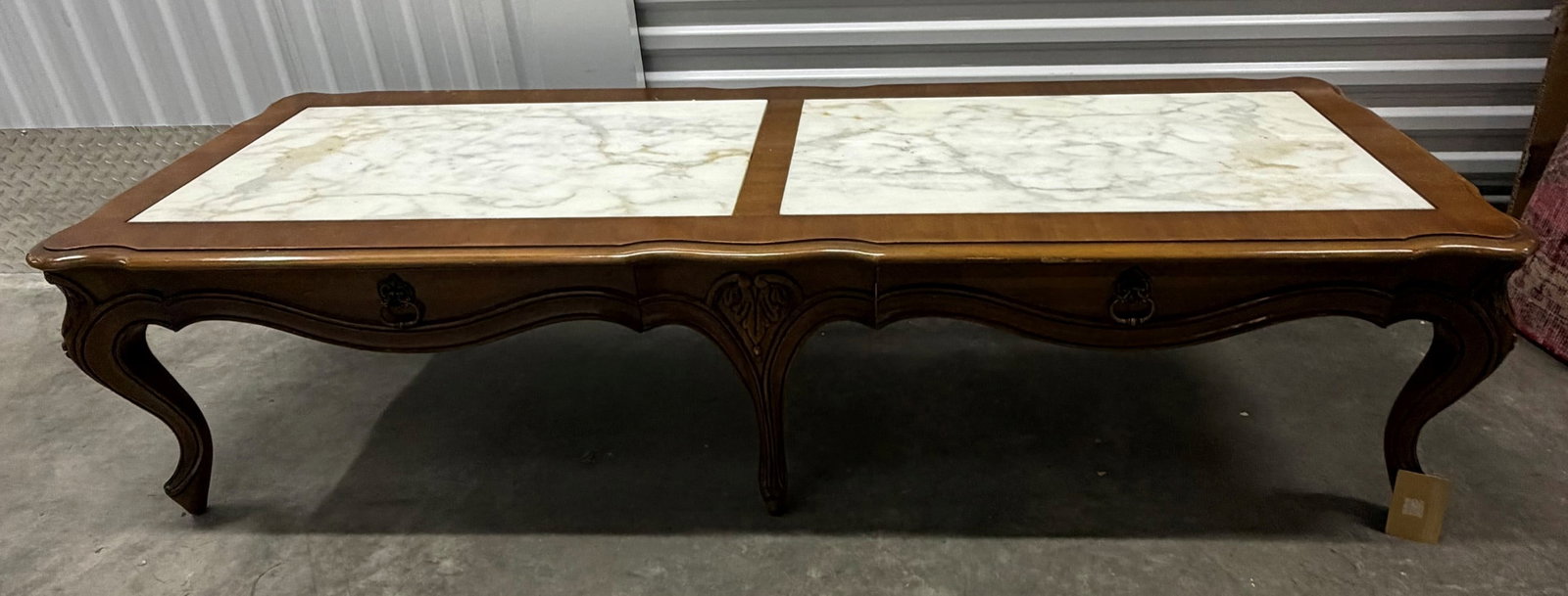 Italian Marble-Top Coffee Table with Ornate Carved Details - 6