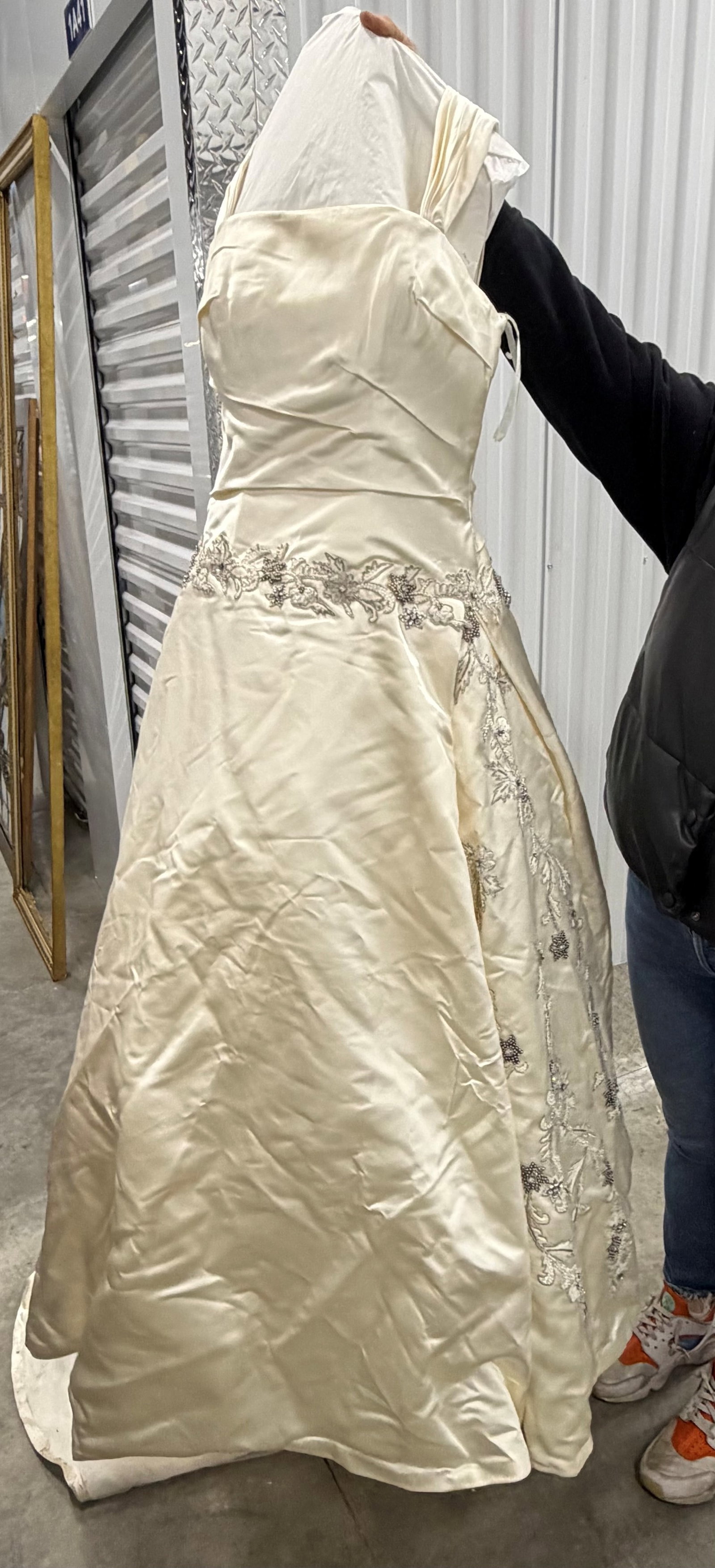 Ines Di Santo Ivory Silk Strapless Wedding Gown with Embellished Waist, Size 12 - 2