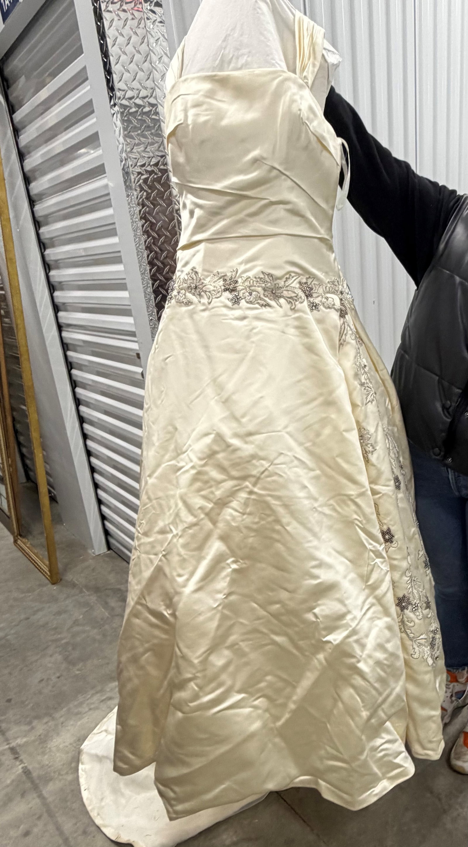 Ines Di Santo Ivory Silk Strapless Wedding Gown with Embellished Waist, Size 12 - 3
