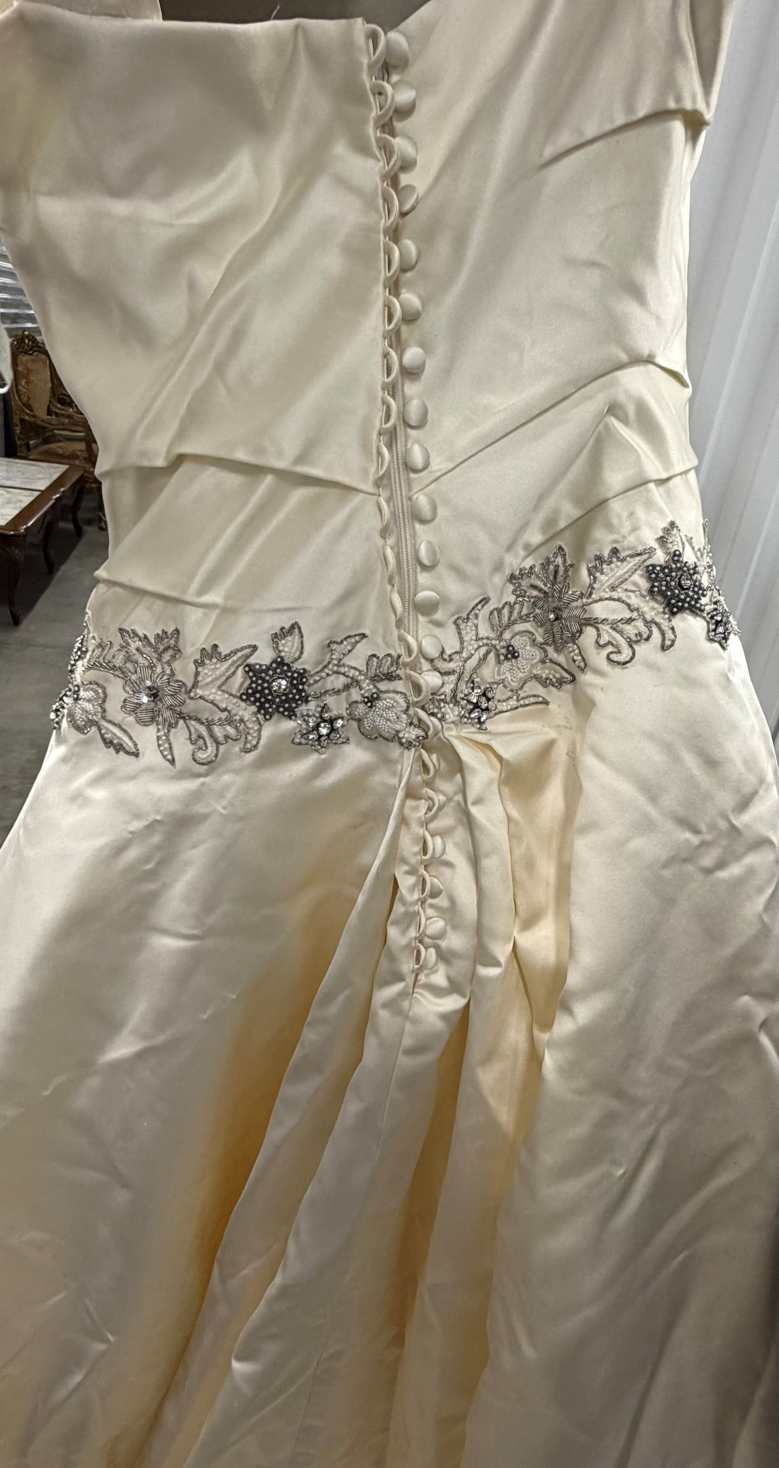 Ines Di Santo Ivory Silk Strapless Wedding Gown with Embellished Waist, Size 12 - 7