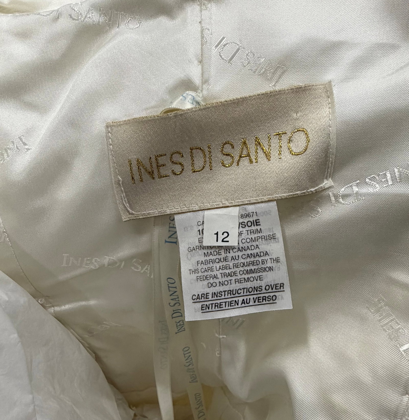 Ines Di Santo Ivory Silk Strapless Wedding Gown with Embellished Waist, Size 12 - 8