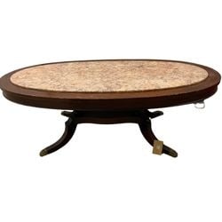 Regency Style Mahogany and Marble Oval Coffee Table (1 of 6)