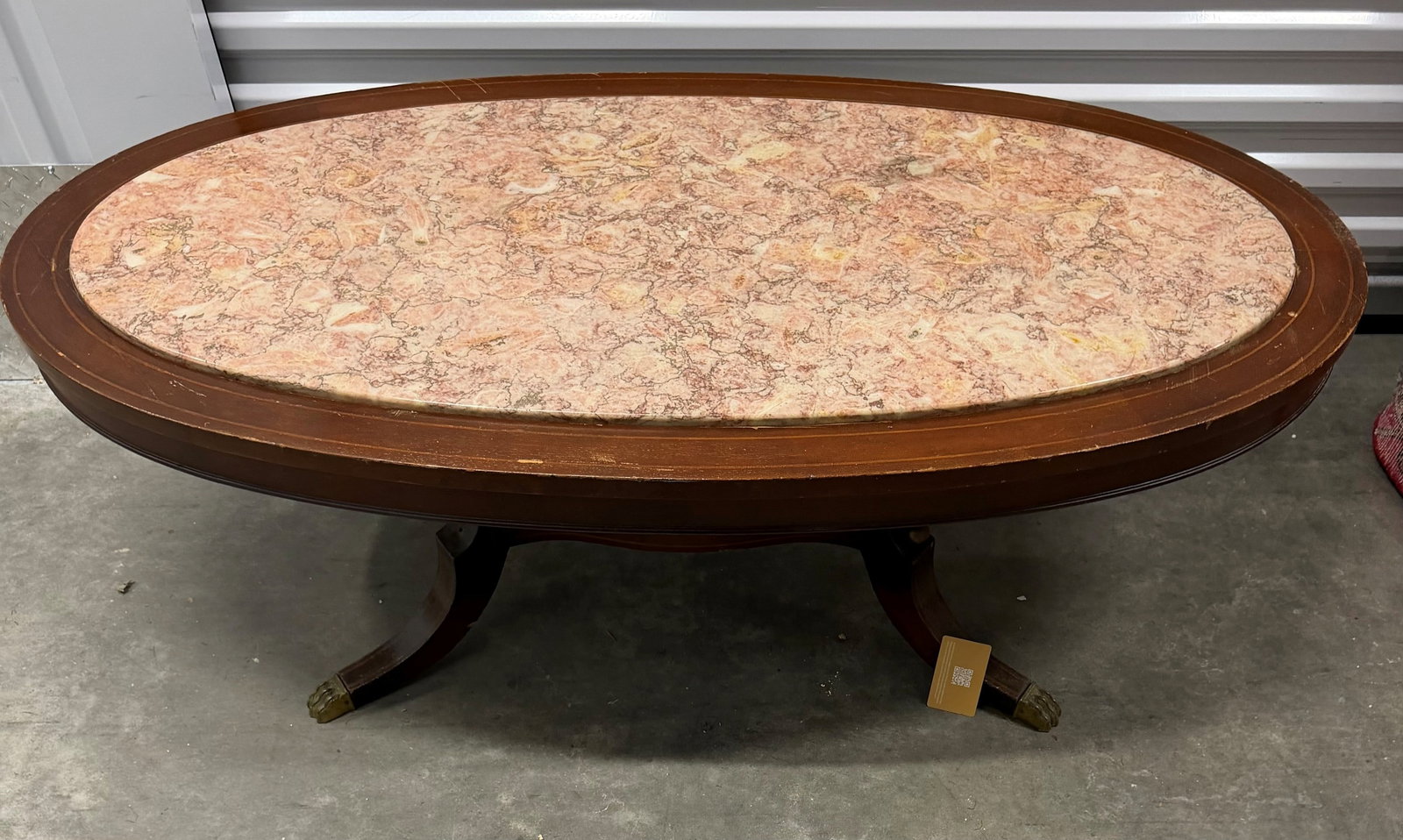 Regency Style Mahogany and Marble Oval Coffee Table - 3