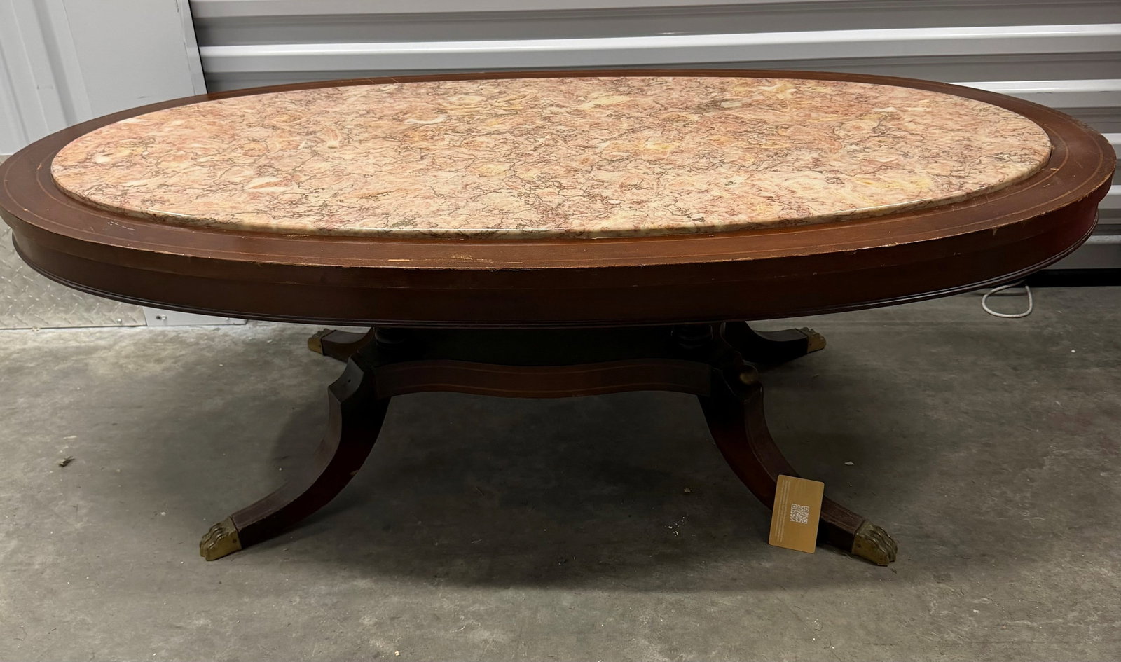 Regency Style Mahogany and Marble Oval Coffee Table - 4