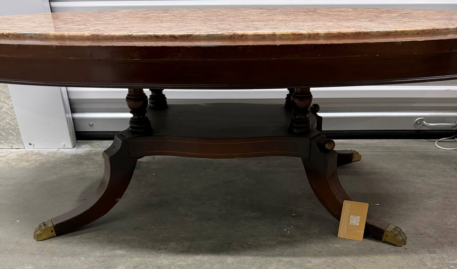 Regency Style Mahogany and Marble Oval Coffee Table - 5