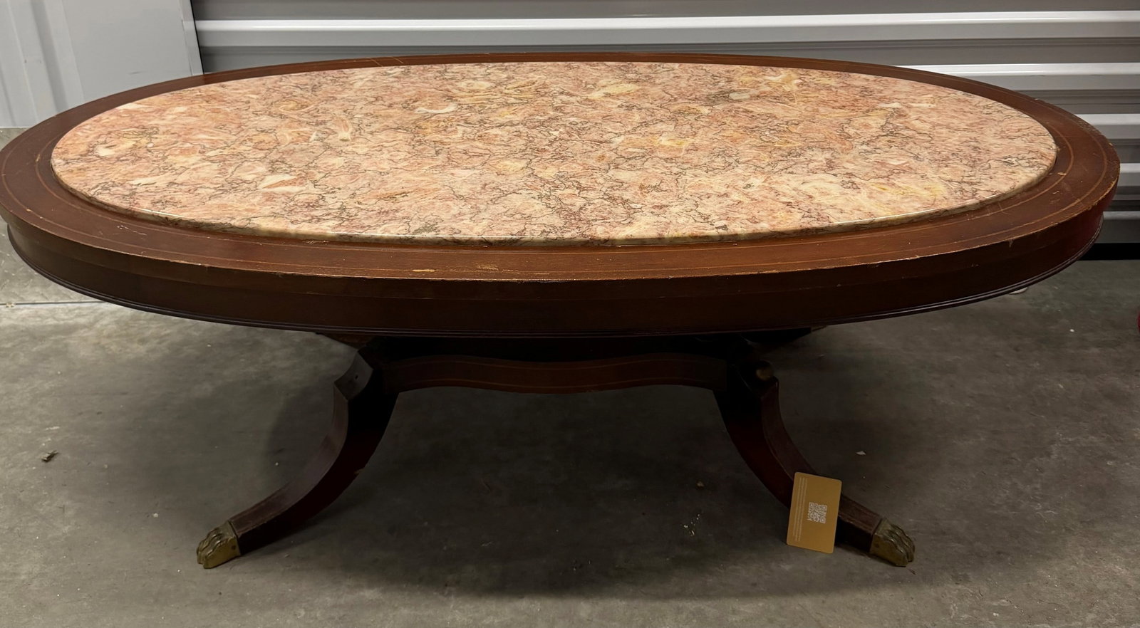 Regency Style Mahogany and Marble Oval Coffee Table - 6