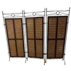 Three-Panel Wrought Iron and Cane Room Divider (1 of 9)