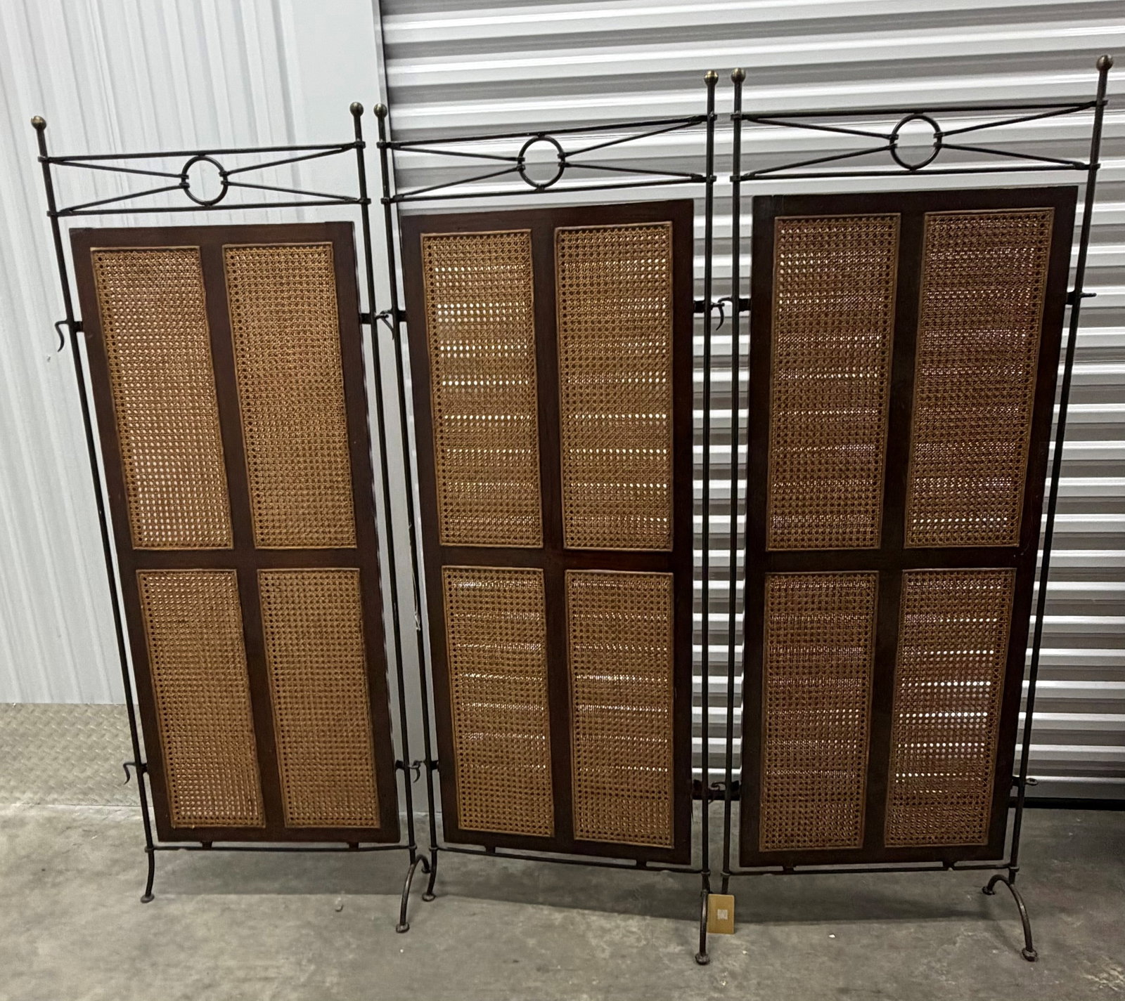Three-Panel Wrought Iron and Cane Room Divider - 2