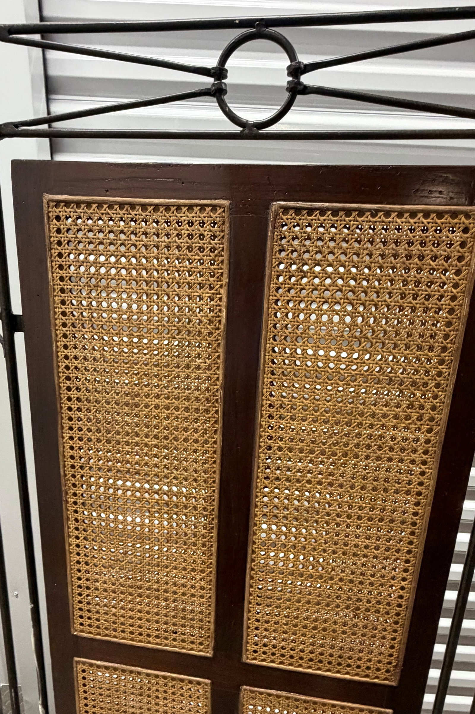 Three-Panel Wrought Iron and Cane Room Divider - 3