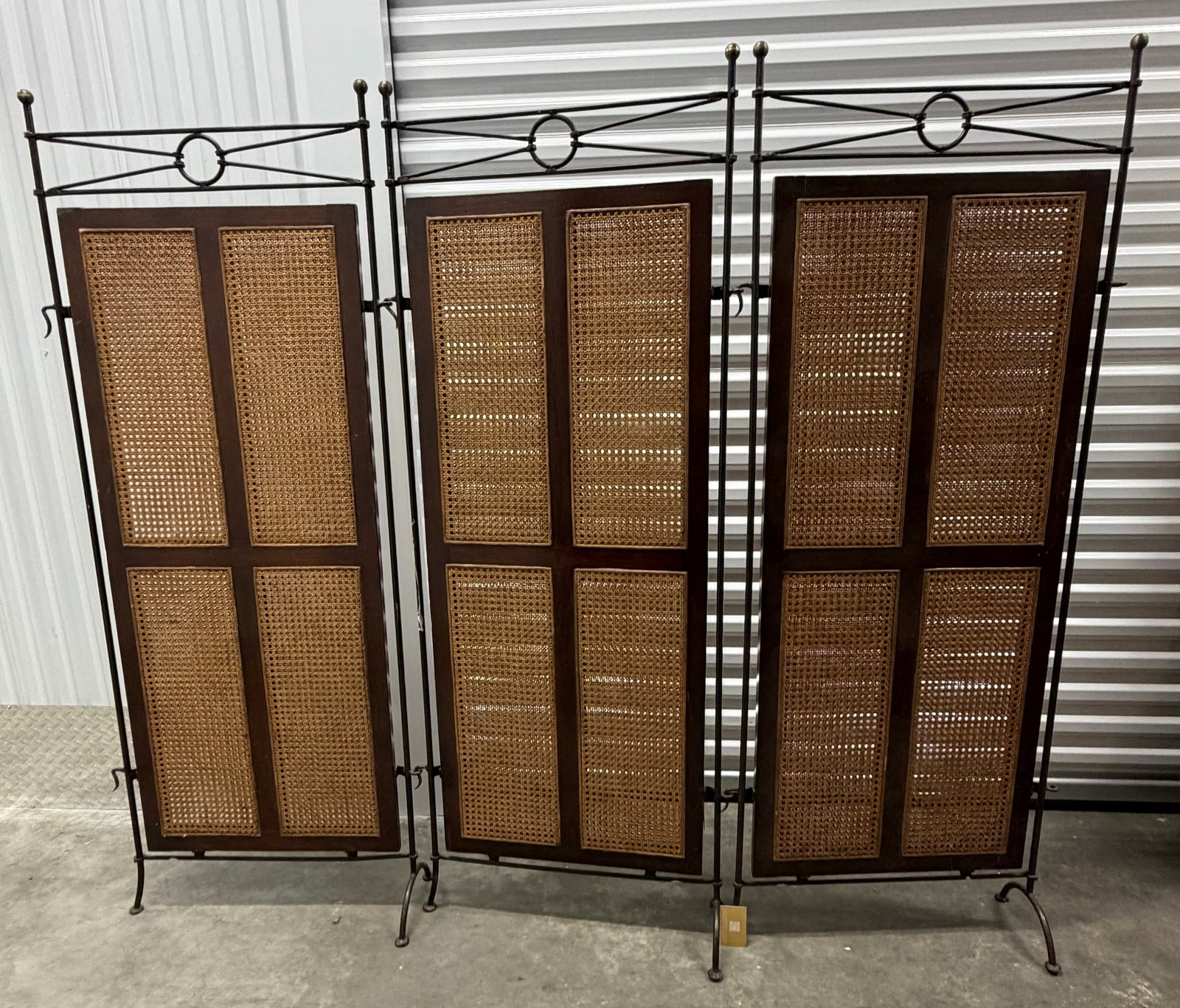 Three-Panel Wrought Iron and Cane Room Divider - 6
