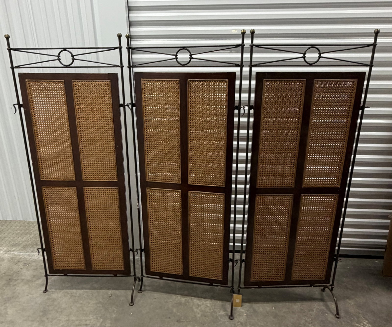 Three-Panel Wrought Iron and Cane Room Divider - 8