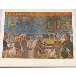 "La Place Clichy (1912)" Print after a Painting by Pierre Bonnard: This vibrant print, entitled "Place Clichy (1912)," captures a bustling Parisian street scene, characteristic of Pierre Bonnard's Intimist style. The work features a crowd of figures, including women