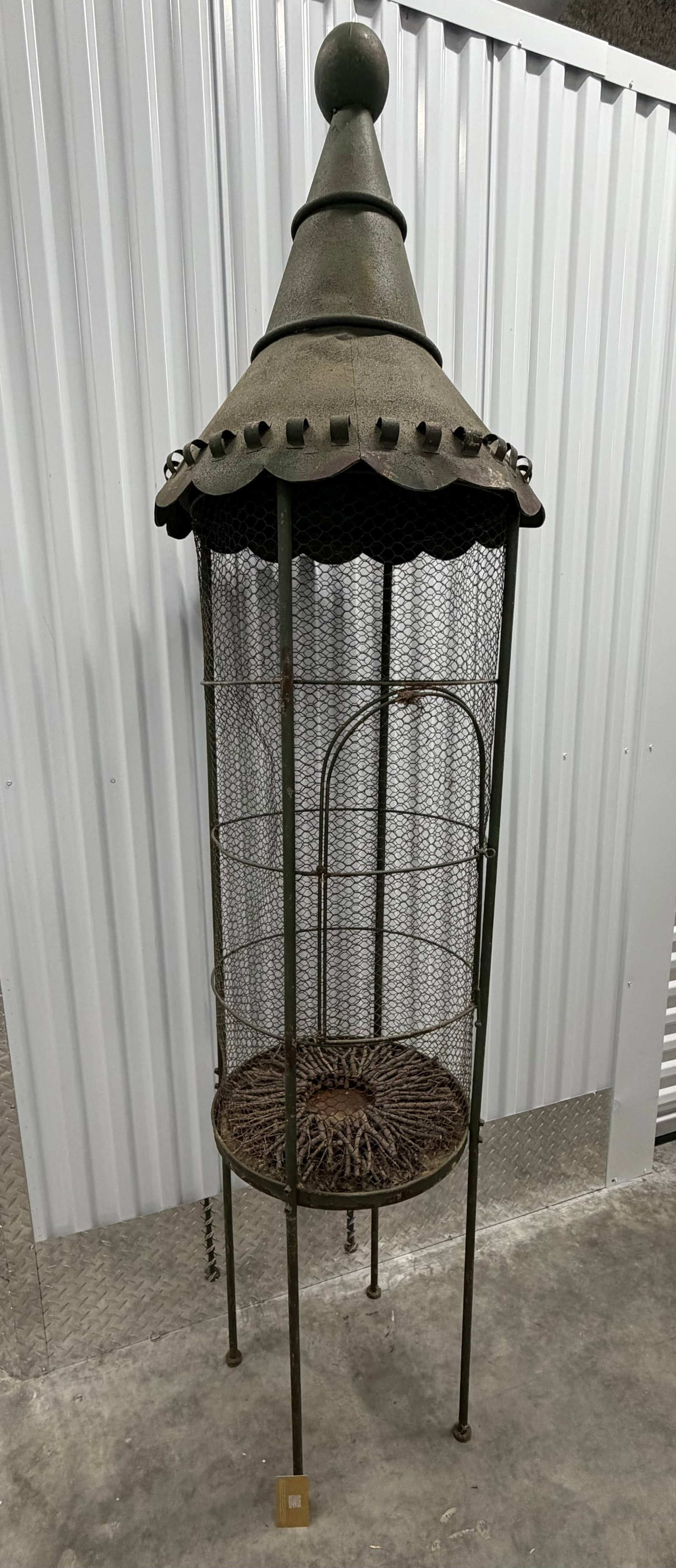 Vintage Green Painted Metal Garden Cloche / Plant Stand / Birdcage - 4