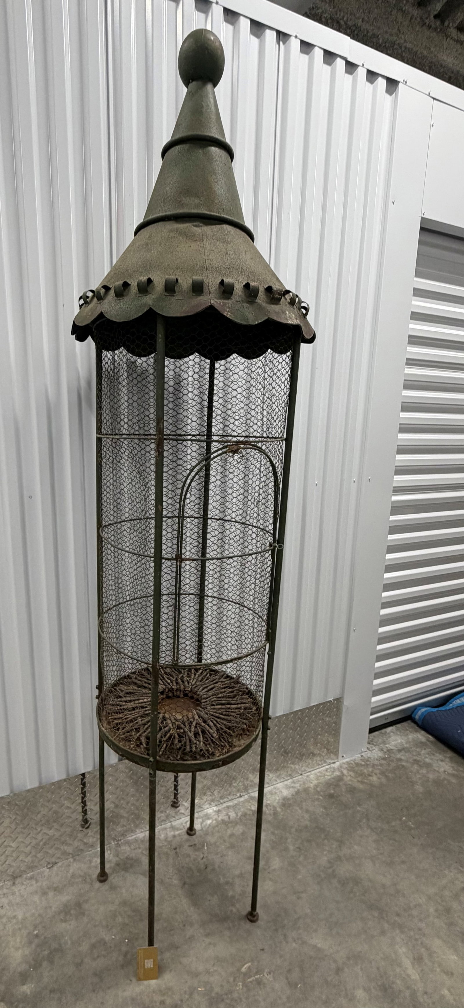 Vintage Green Painted Metal Garden Cloche / Plant Stand / Birdcage - 7
