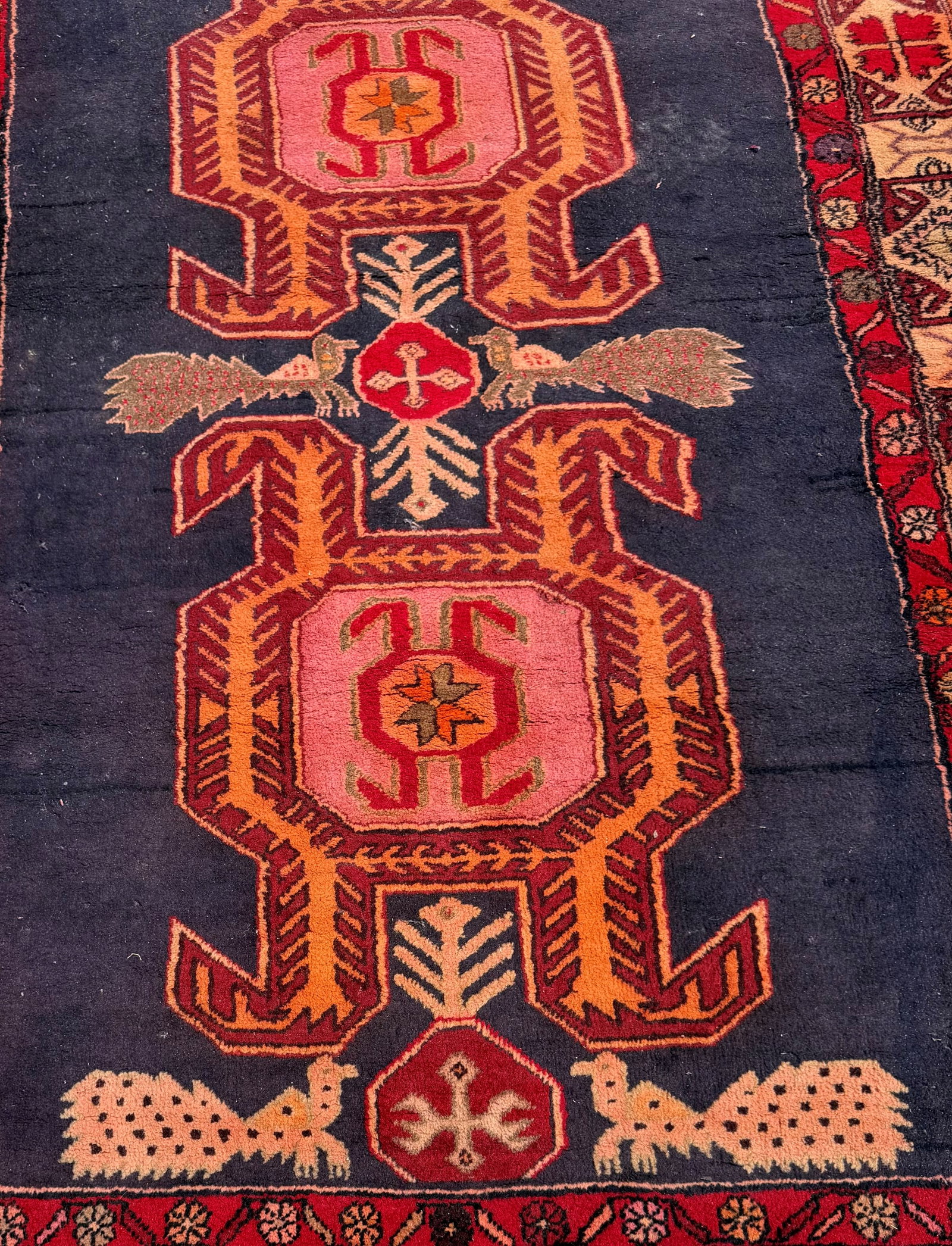 Hand-Knotted Bokhara-Style Wool Runner Rug, Mid-20th Century - 4