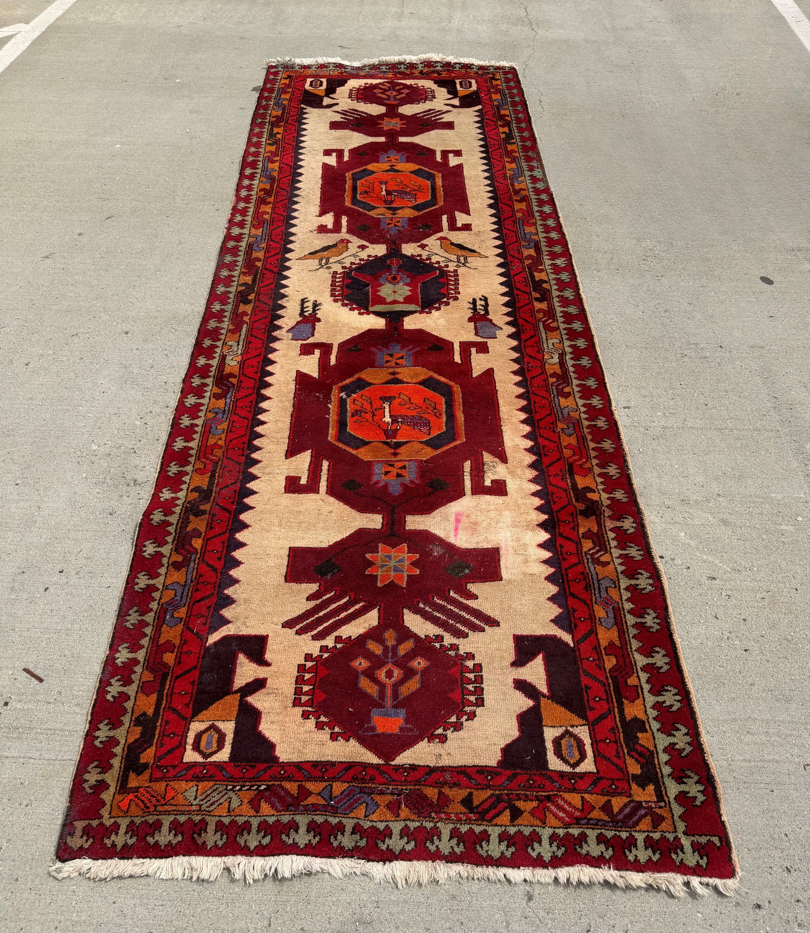 Hand-Knotted Caucasian-Style Wool Runner with Geometric Motifs - 2