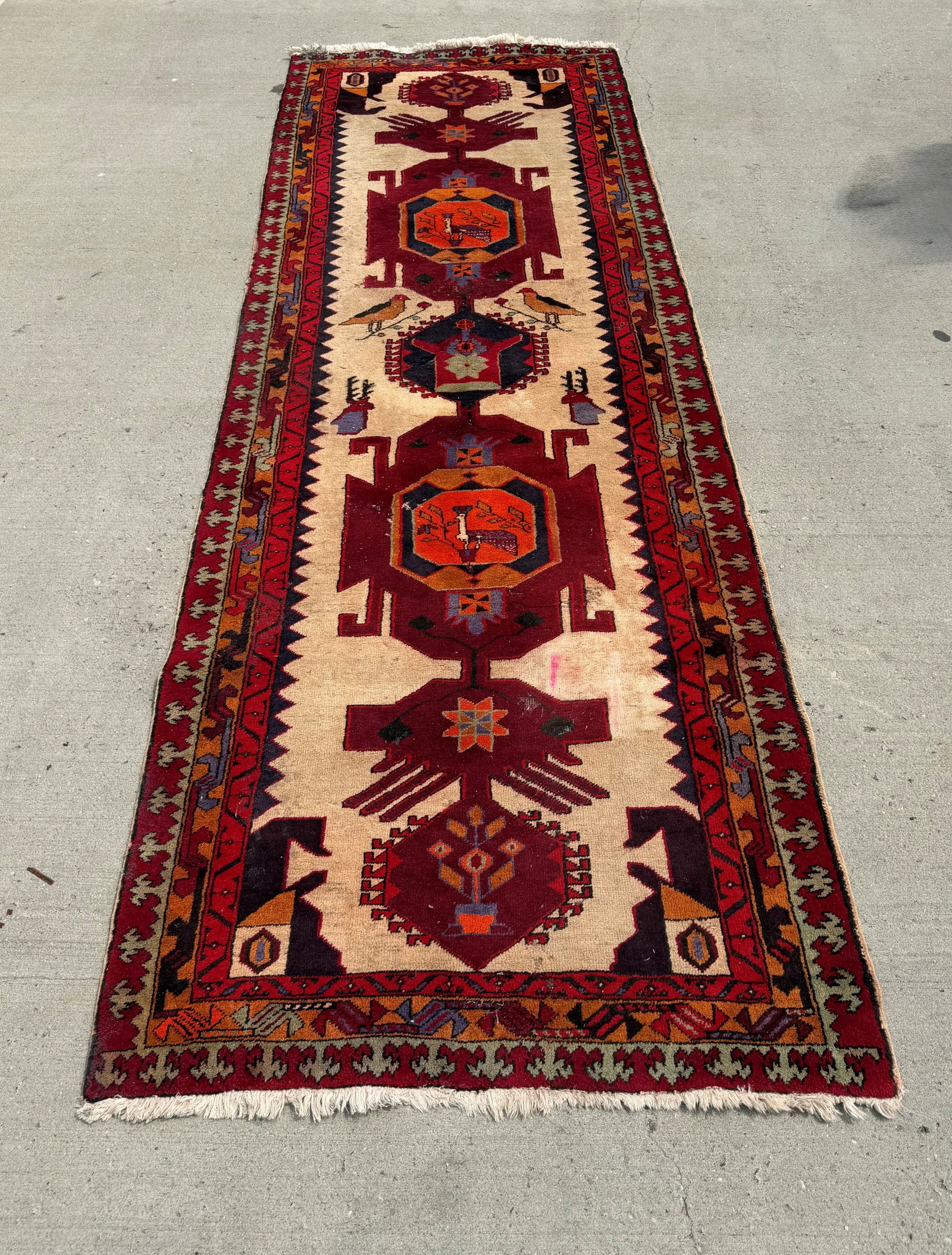 Hand-Knotted Caucasian-Style Wool Runner with Geometric Motifs - 3