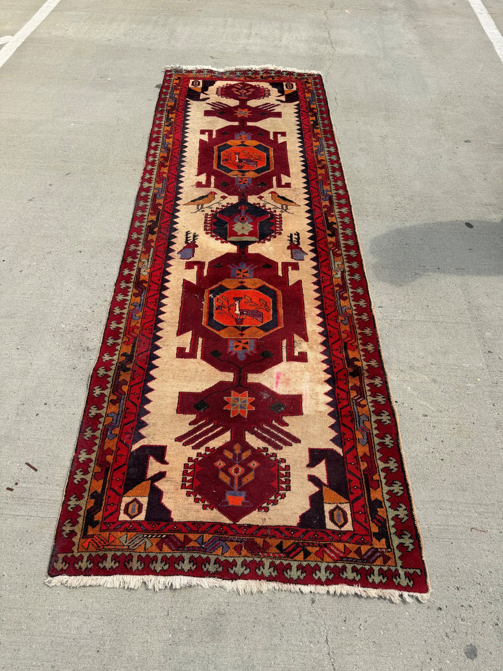 Hand-Knotted Caucasian-Style Wool Runner with Geometric Motifs - 4