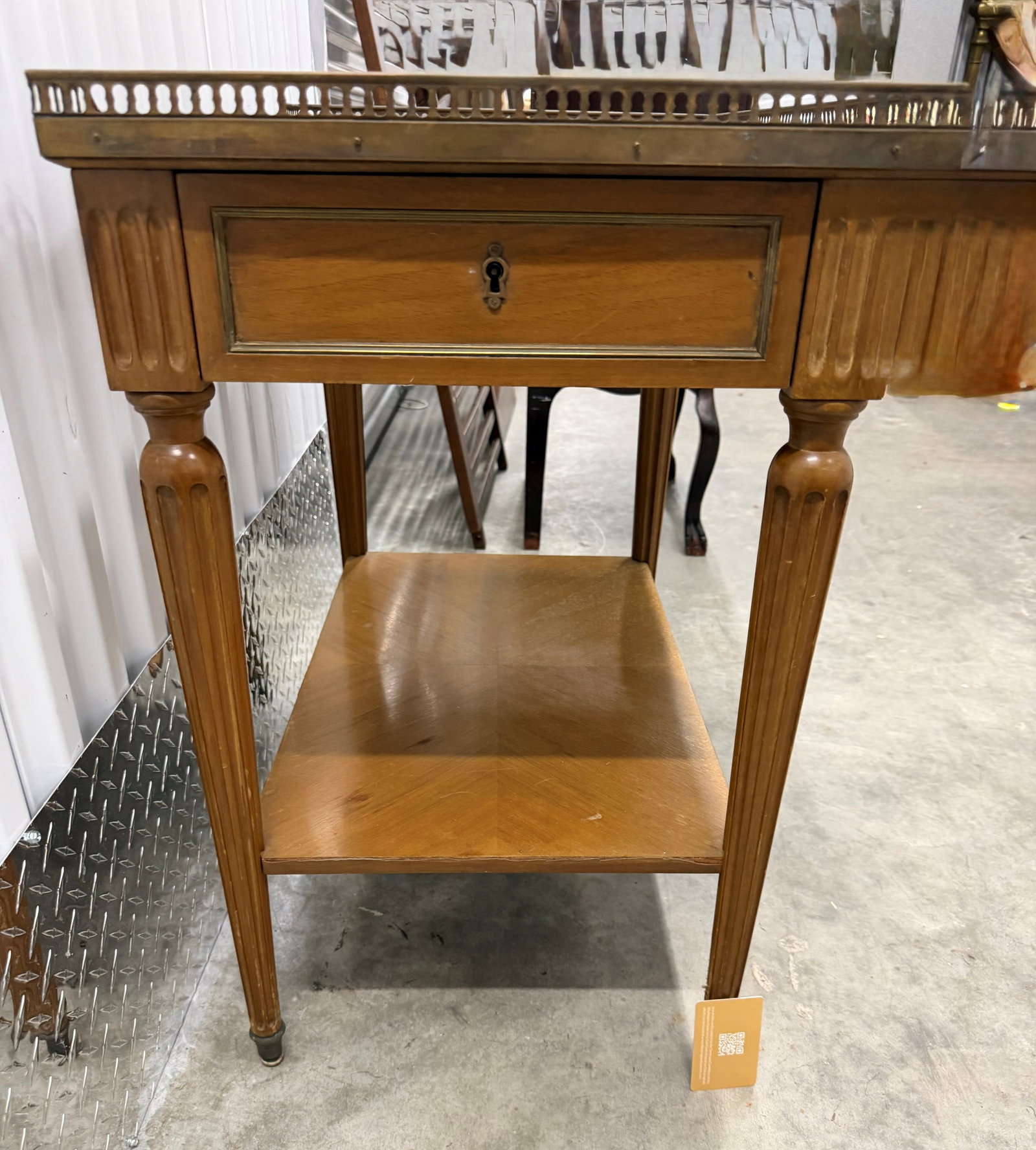 French Louis XVI Style Marquetry Inlaid End Table with Brass Gallery Rail - 4