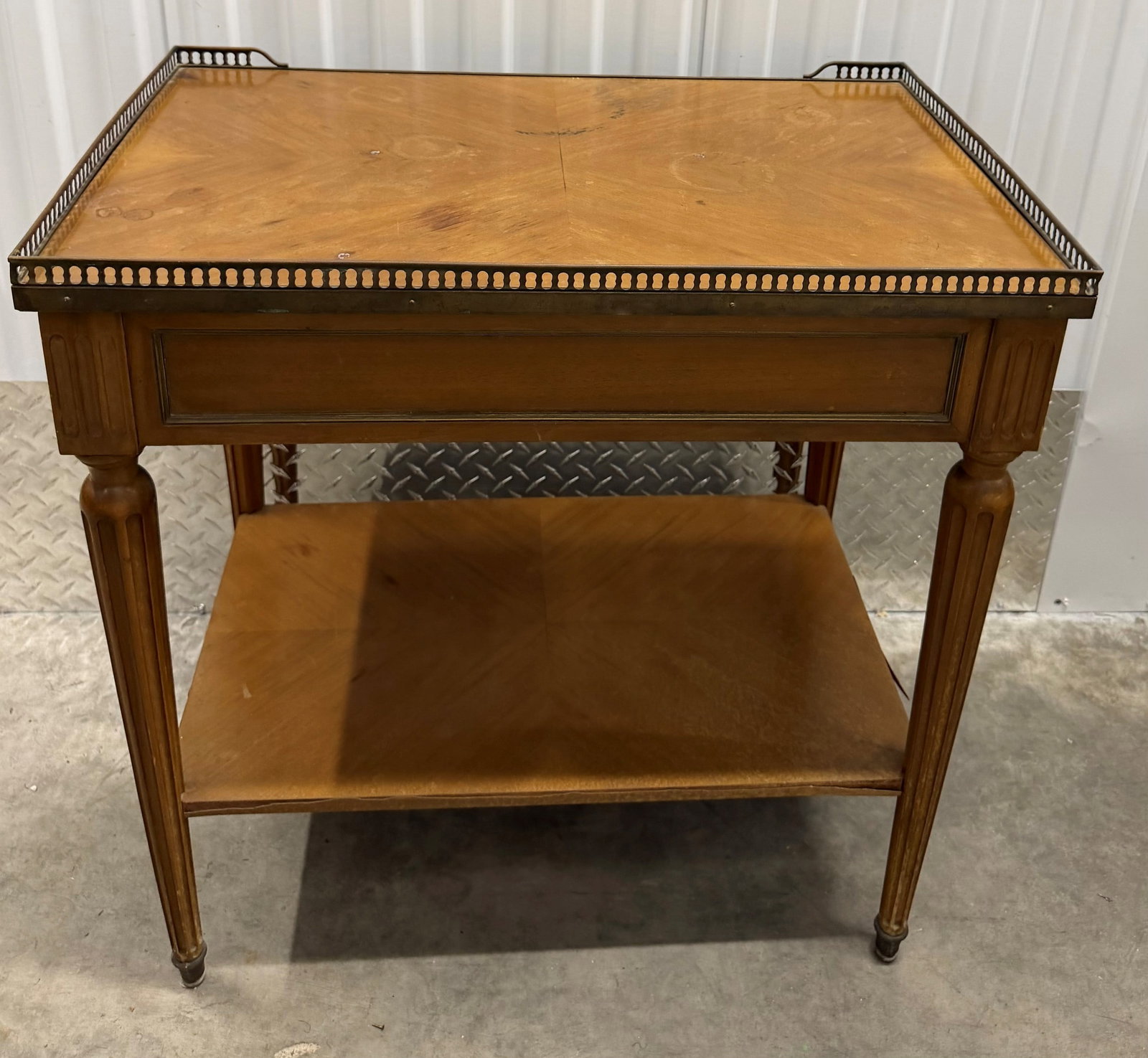 French Louis XVI Style Marquetry Inlaid End Table with Brass Gallery Rail - 5