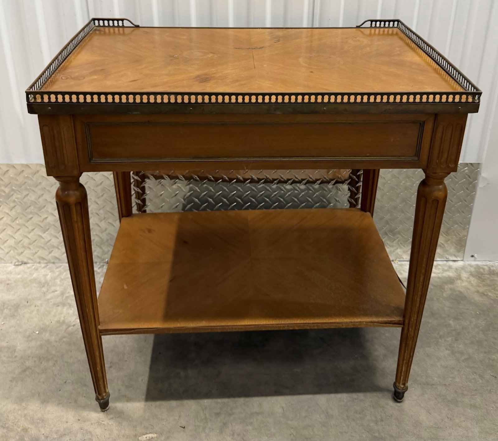 French Louis XVI Style Marquetry Inlaid End Table with Brass Gallery Rail - 6