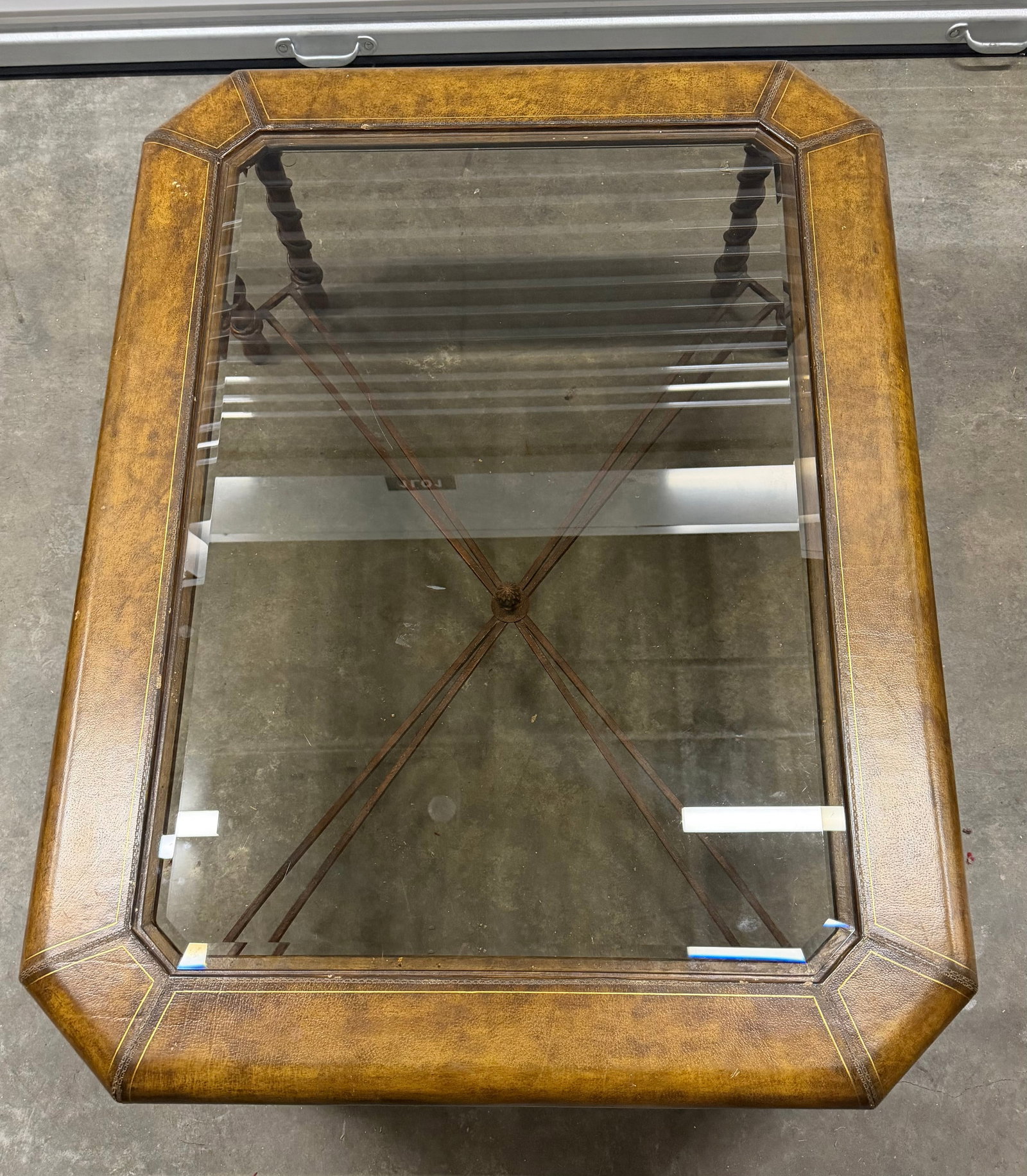 Leather-Wrapped Cocktail Table with Glass Top and Barley Twist Legs - 2
