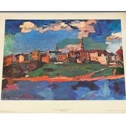 Oskar Kokoschka "Dresden, Neustadt (From Studio Window)" Print: This is a vibrant print of Oskar Kokoschka's "Dresden, Neustadt (From Studio Window)" from 1921. It captures the Expressionist style with bold brushstrokes and a rich color palette depicting a