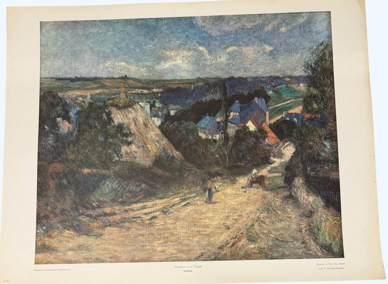 Print after Paul Cézanne's Entrance to the Village: This is a high-quality color print after Paul Cézanne's iconic post-impressionist landscape, "Entrance to the Village, Auvers-sur-Oise." The original renowned work was painted circa 1872, during