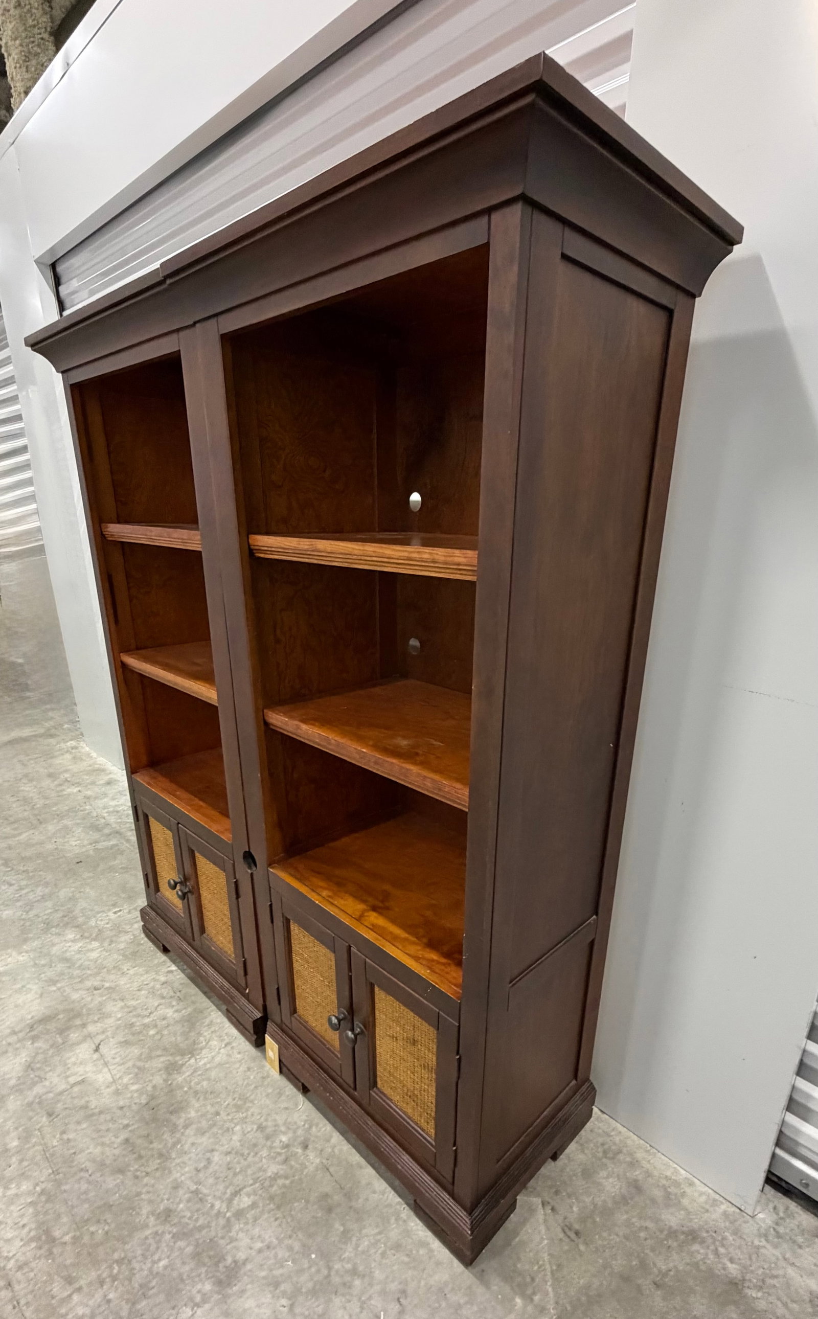 Pair of Hardwood Bookcases with Woven Rattan Cabinet Doors - 2