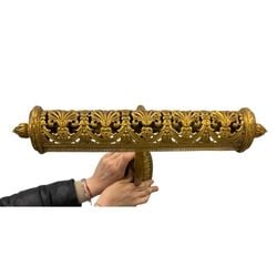 Gilt Bronze Picture Light Sconce, Early 20th Century: An ornate gilt bronze picture light sconce, likely from the early 20th century. The light features intricate acanthus leaf and floral motifs on the tubular shade, with pierced foliate scrollwork on