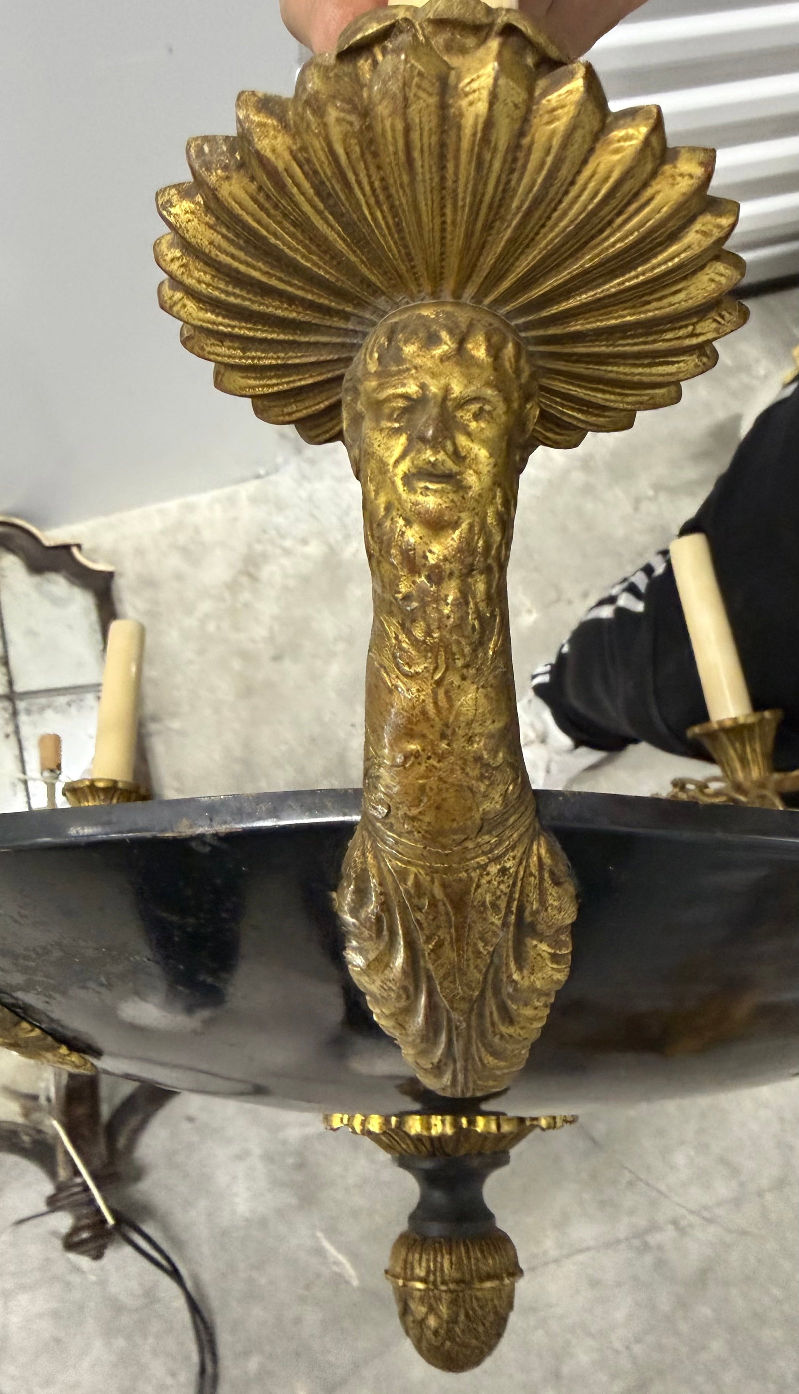 Gilt Bronze and Patinated Metal Eight-Light Chandelier - 3