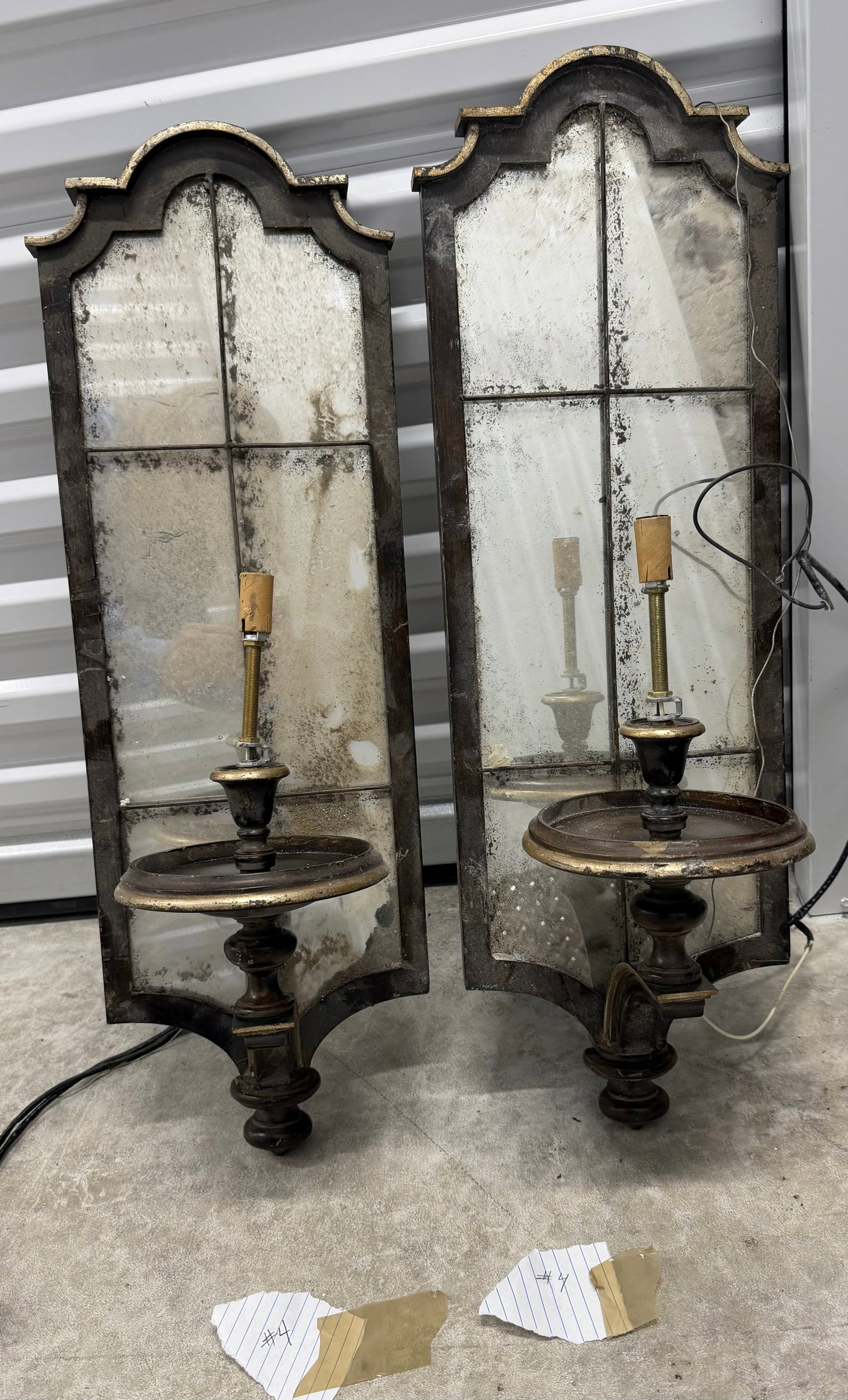 Pair of Ornate Giltwood and Antiqued Mirror Sconces #4 - 7