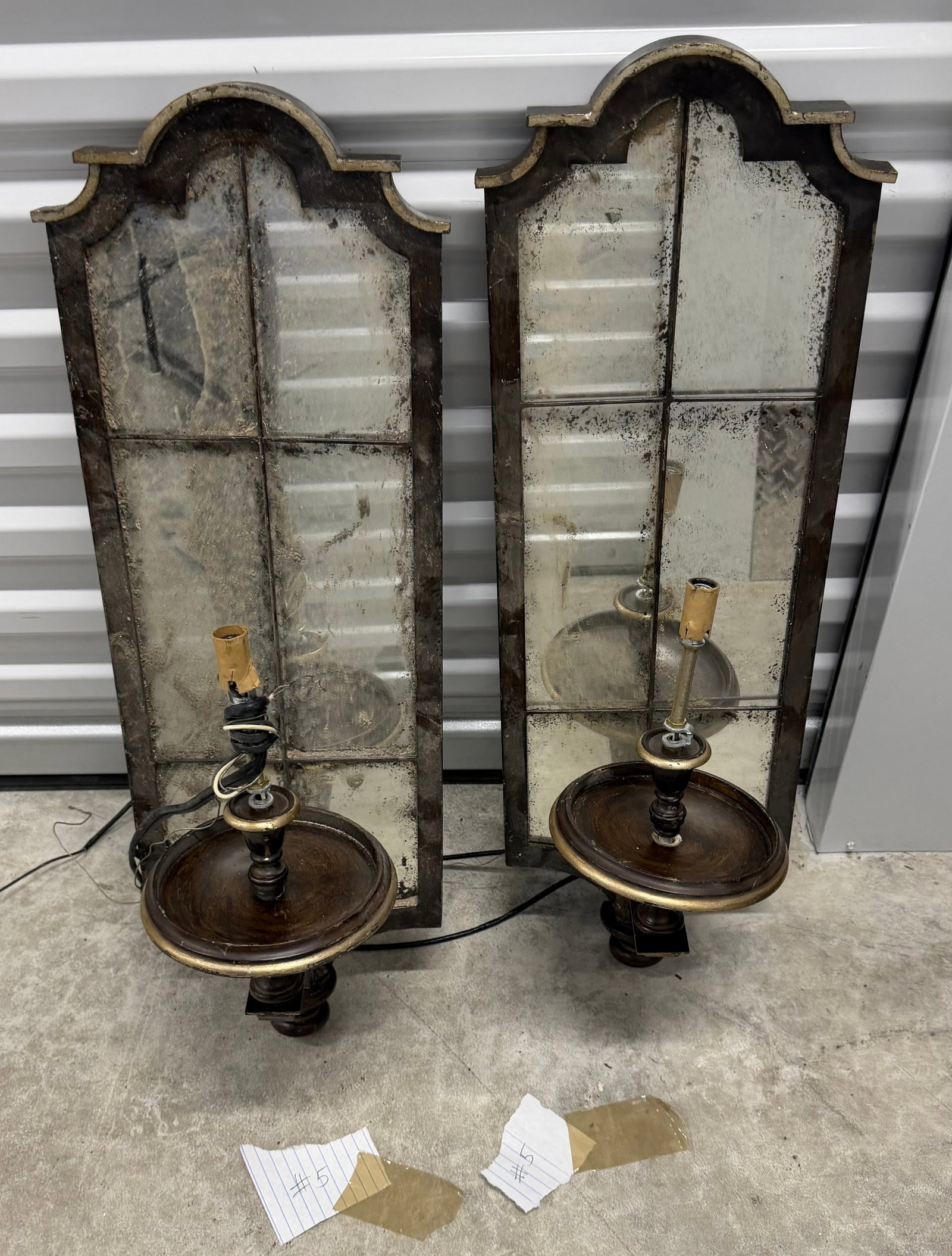 Pair of Mirrored Sconces in Antiqued Finish c. 1970s #5 - 3