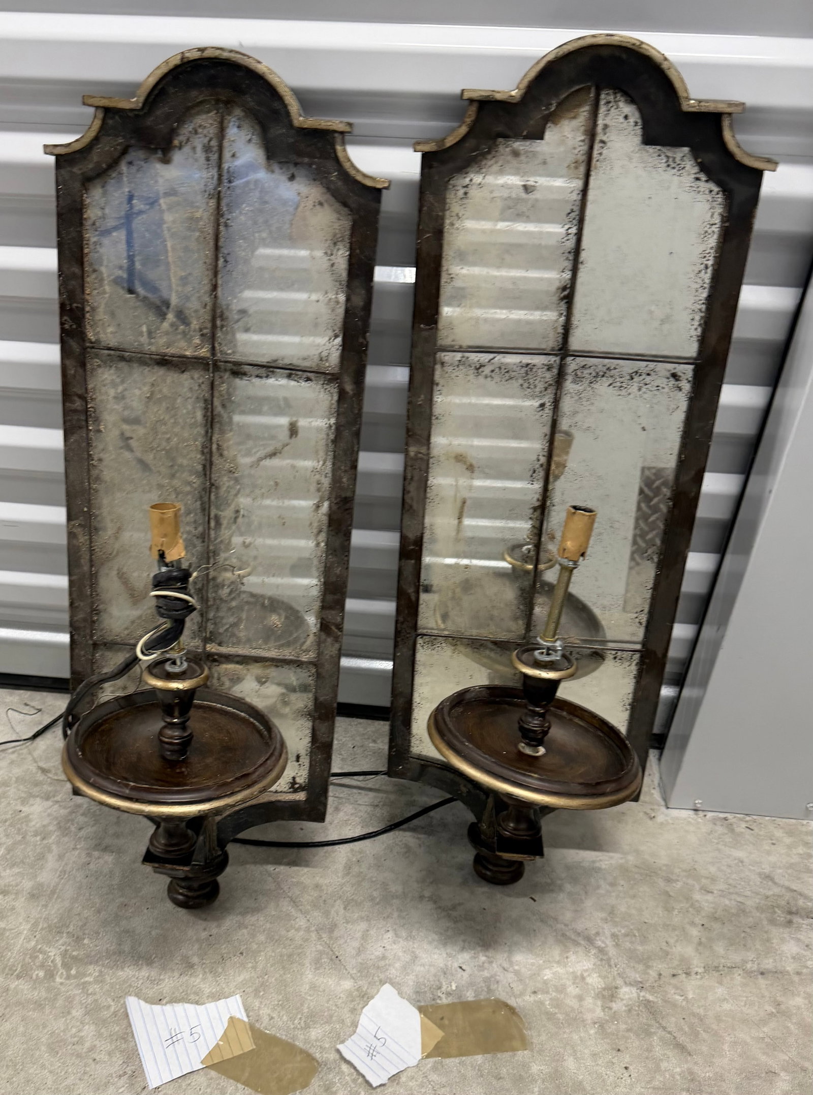 Pair of Mirrored Sconces in Antiqued Finish c. 1970s #5 - 4