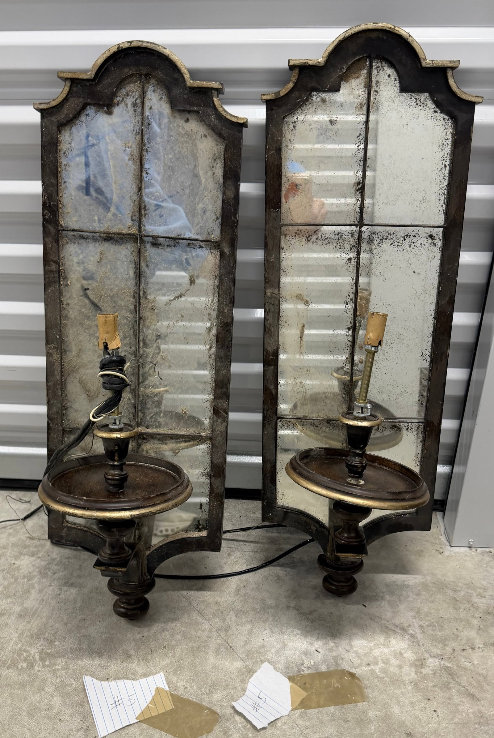 Pair of Mirrored Sconces in Antiqued Finish c. 1970s #5 - 5