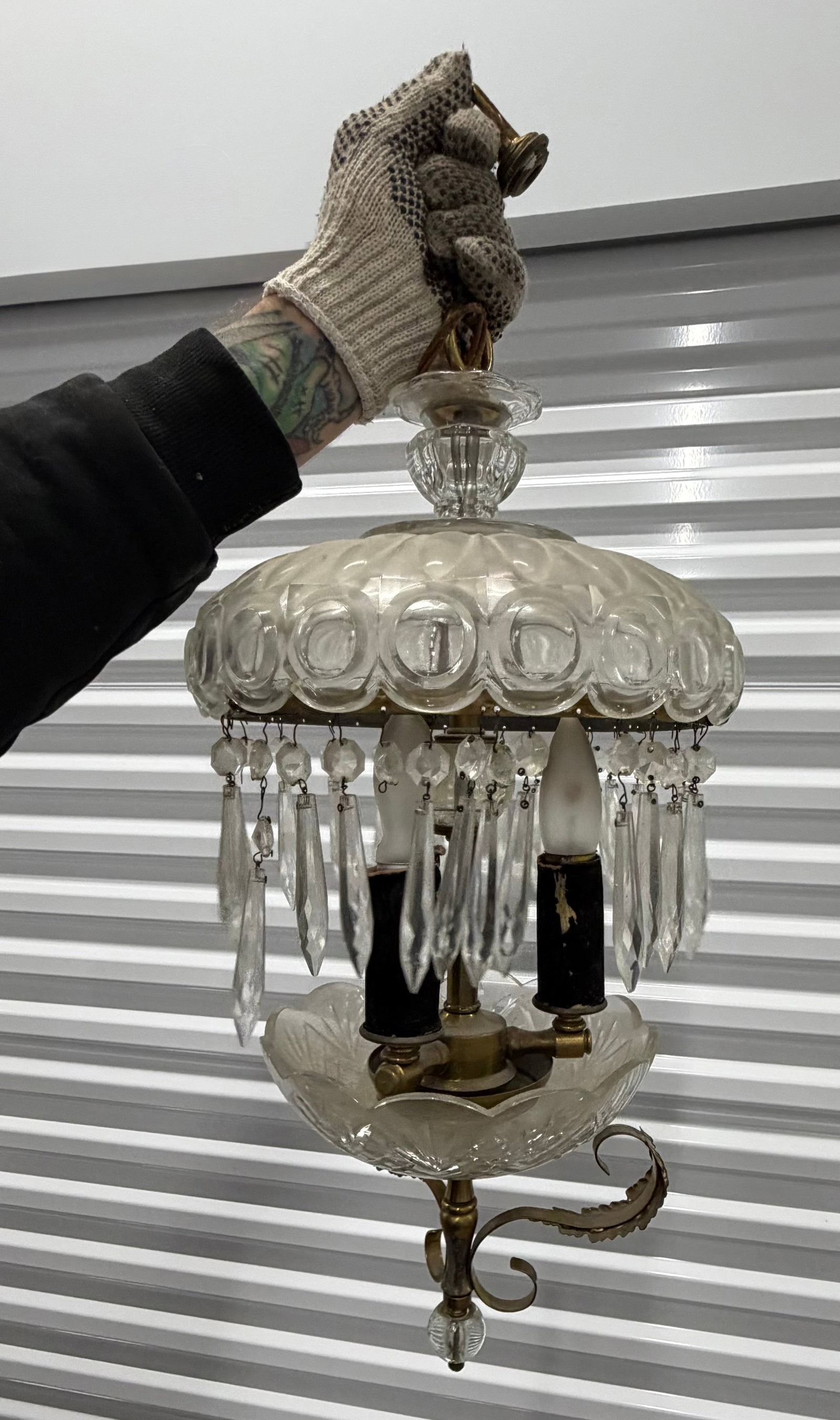 Vintage Crystal and Brass Two-Tier Chandelier - 2