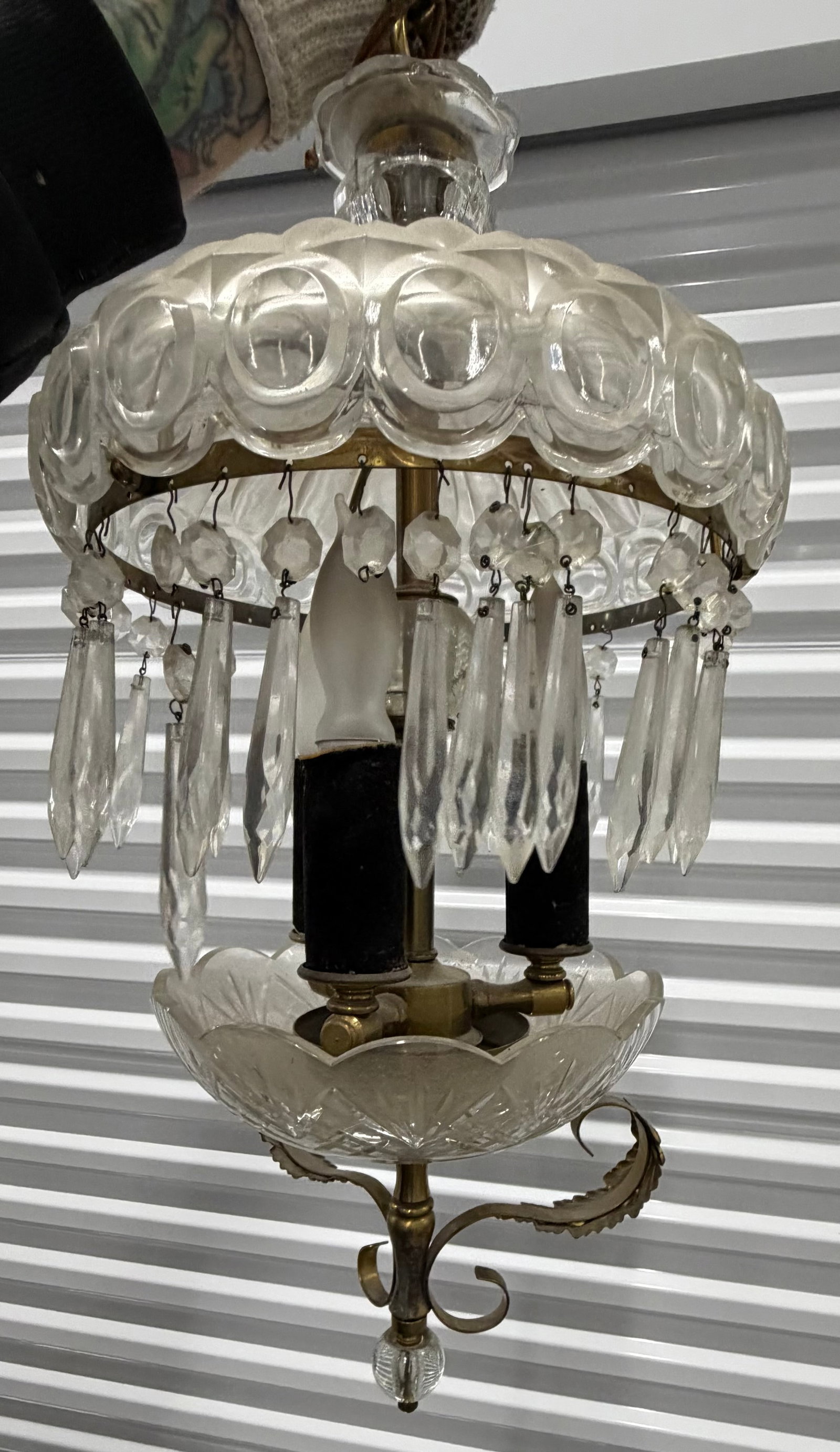 Vintage Crystal and Brass Two-Tier Chandelier - 3